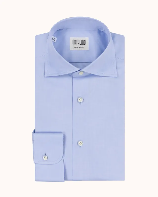 Spread Collar Shirt - Light Blue Cotton Poplin sold by Natalino