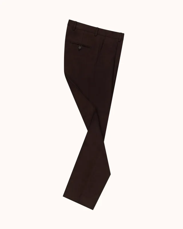 Relaxed Single Pleat Trouser - Dark Brown Cotton Canvas sold by Natalino