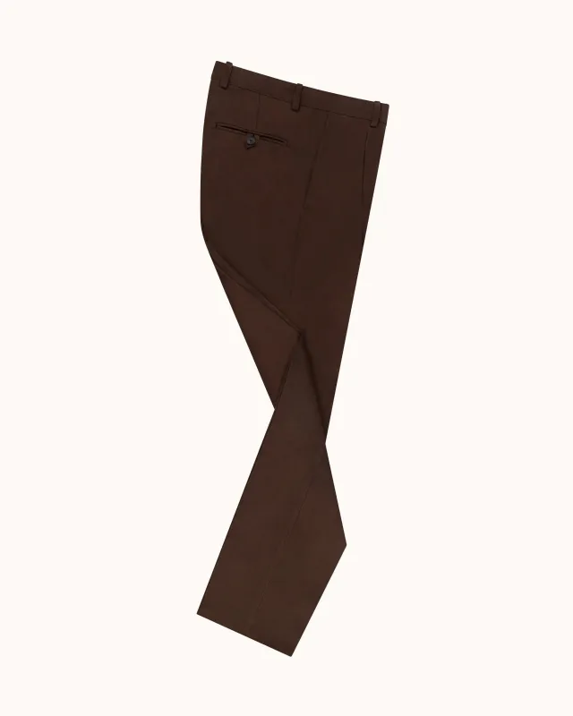 Relaxed Single Pleat Trouser - Brown Cotton Drill sold by Natalino