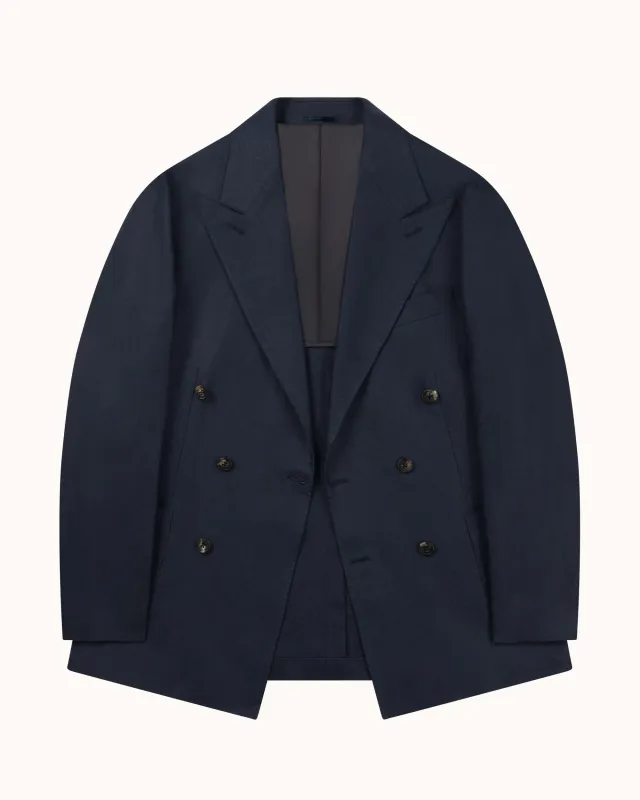 Double Breasted Sport Jacket - Navy Linen made by Natalino