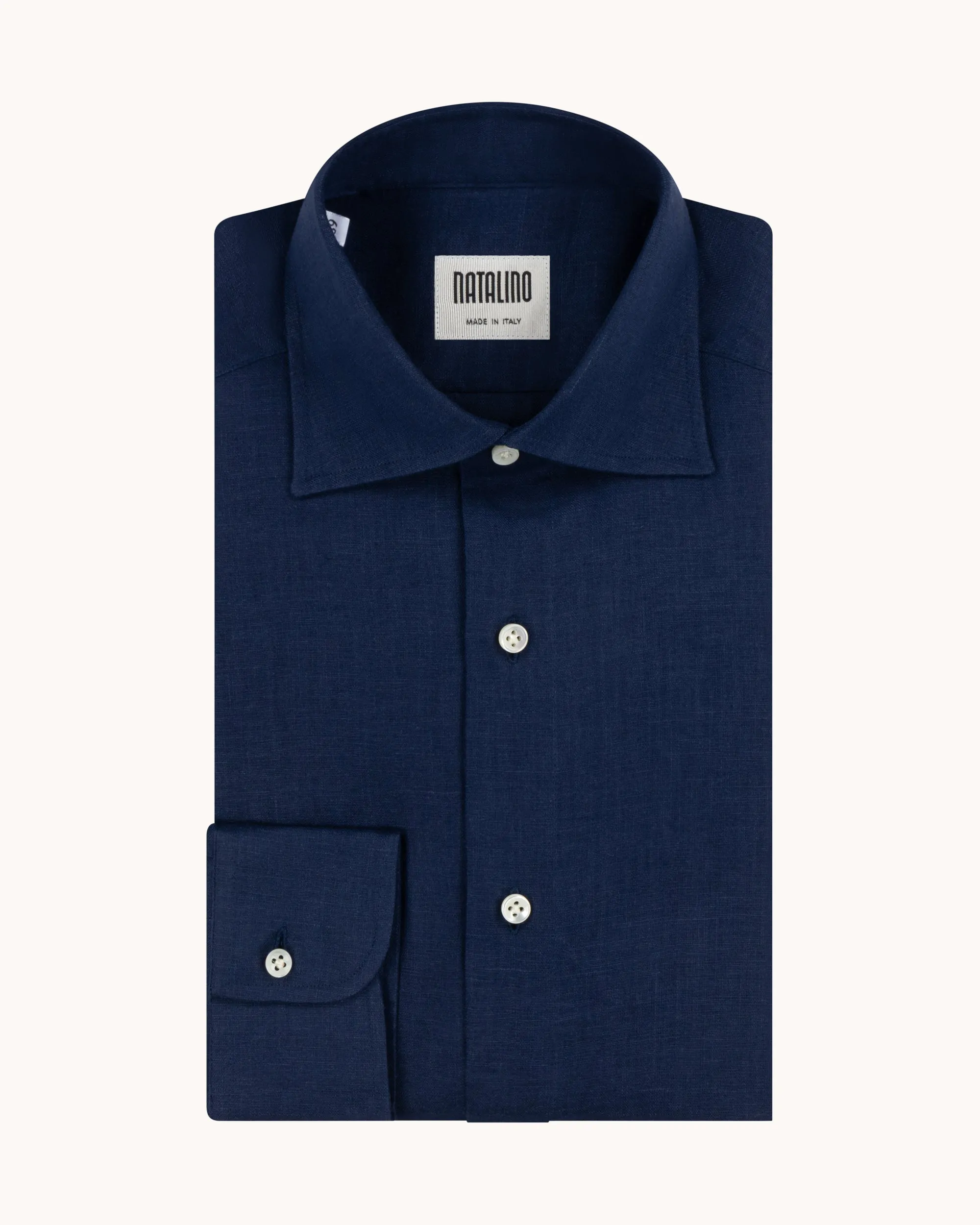 Spread Collar Shirt - Navy Linen sold by Natalino