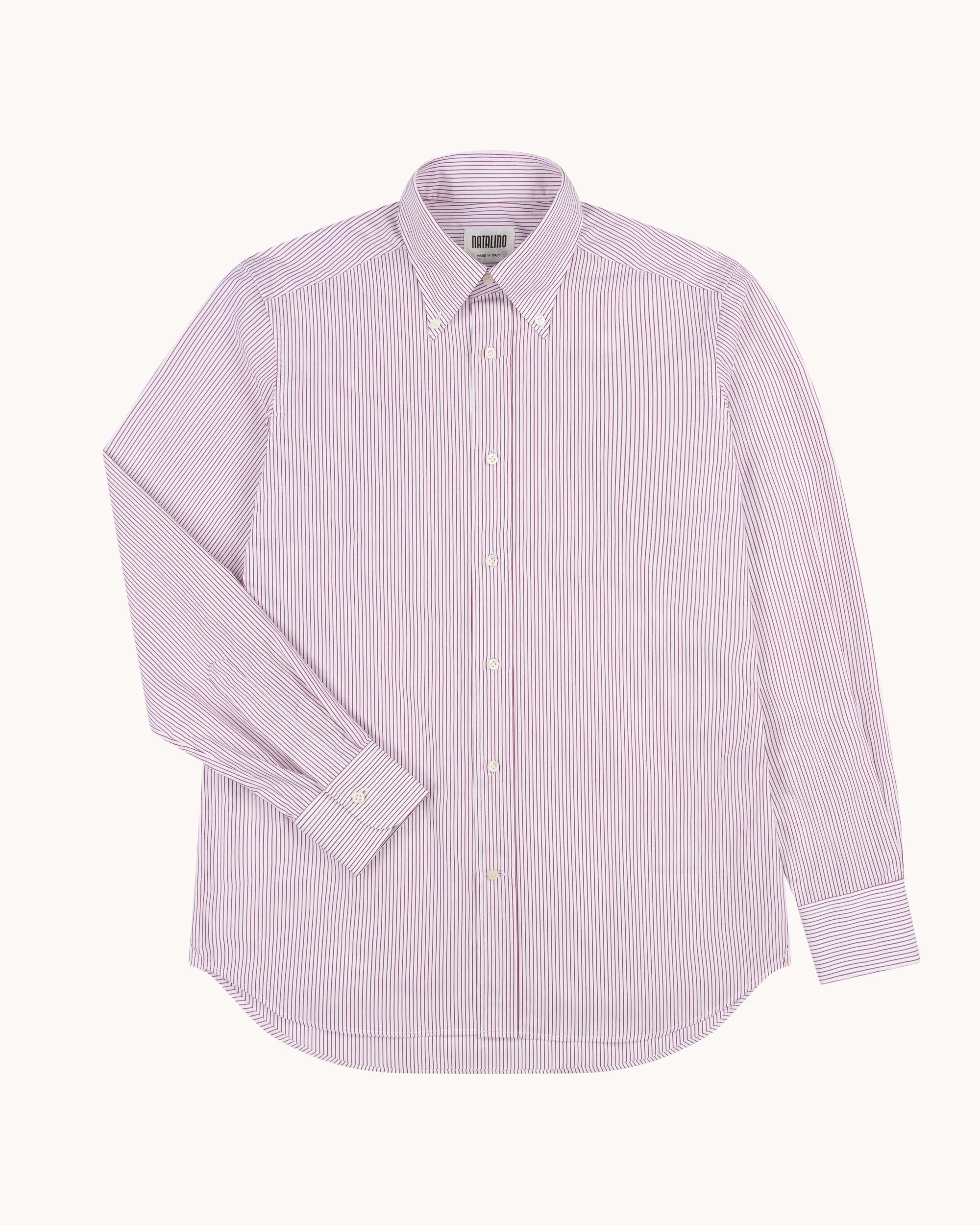 Button Down Collar Shirt - Burgundy Stripe Cotton Poplin sold by Natalino product image thumbnail 2