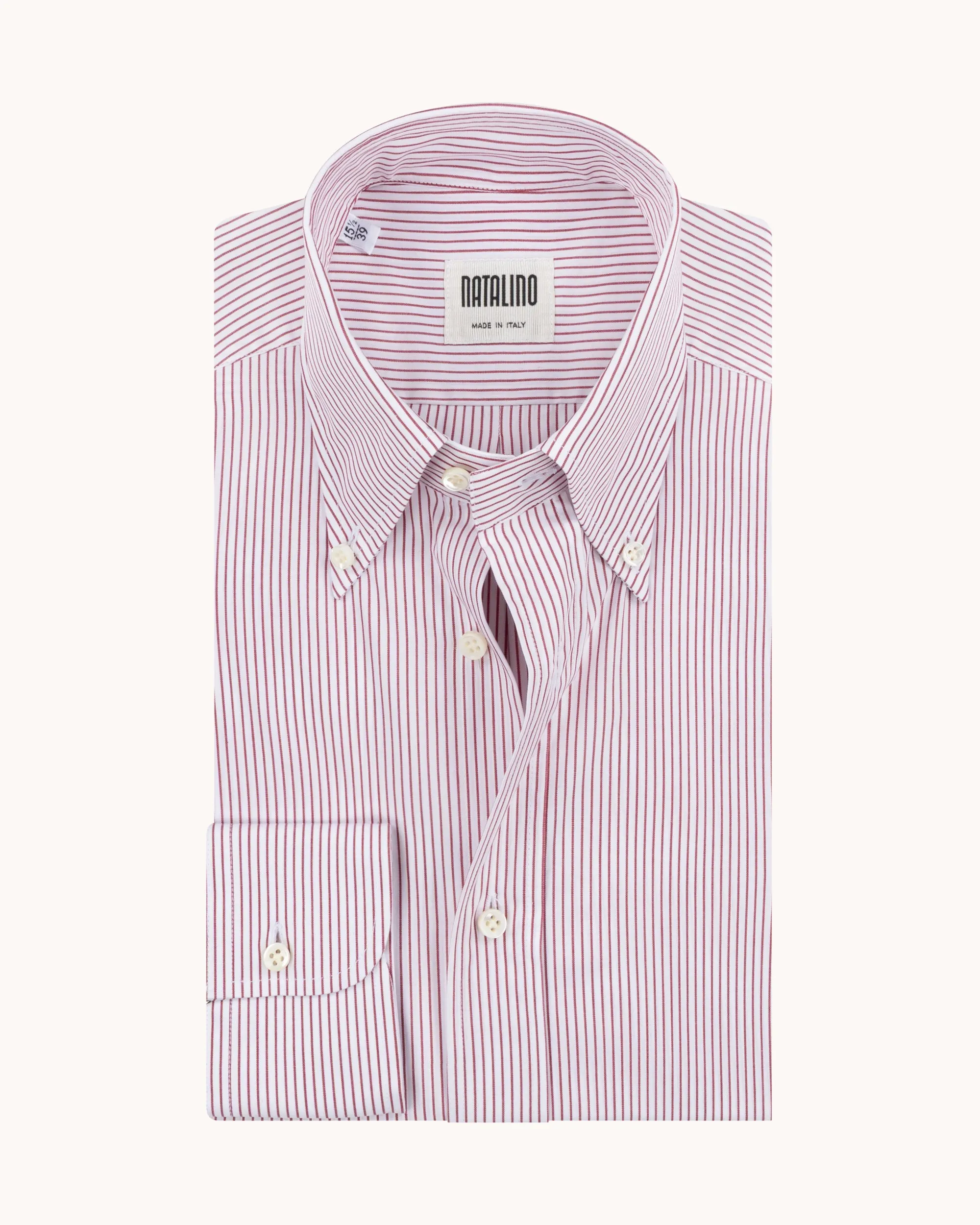 Button Down Collar Shirt - Burgundy Stripe Cotton Poplin sold by Natalino