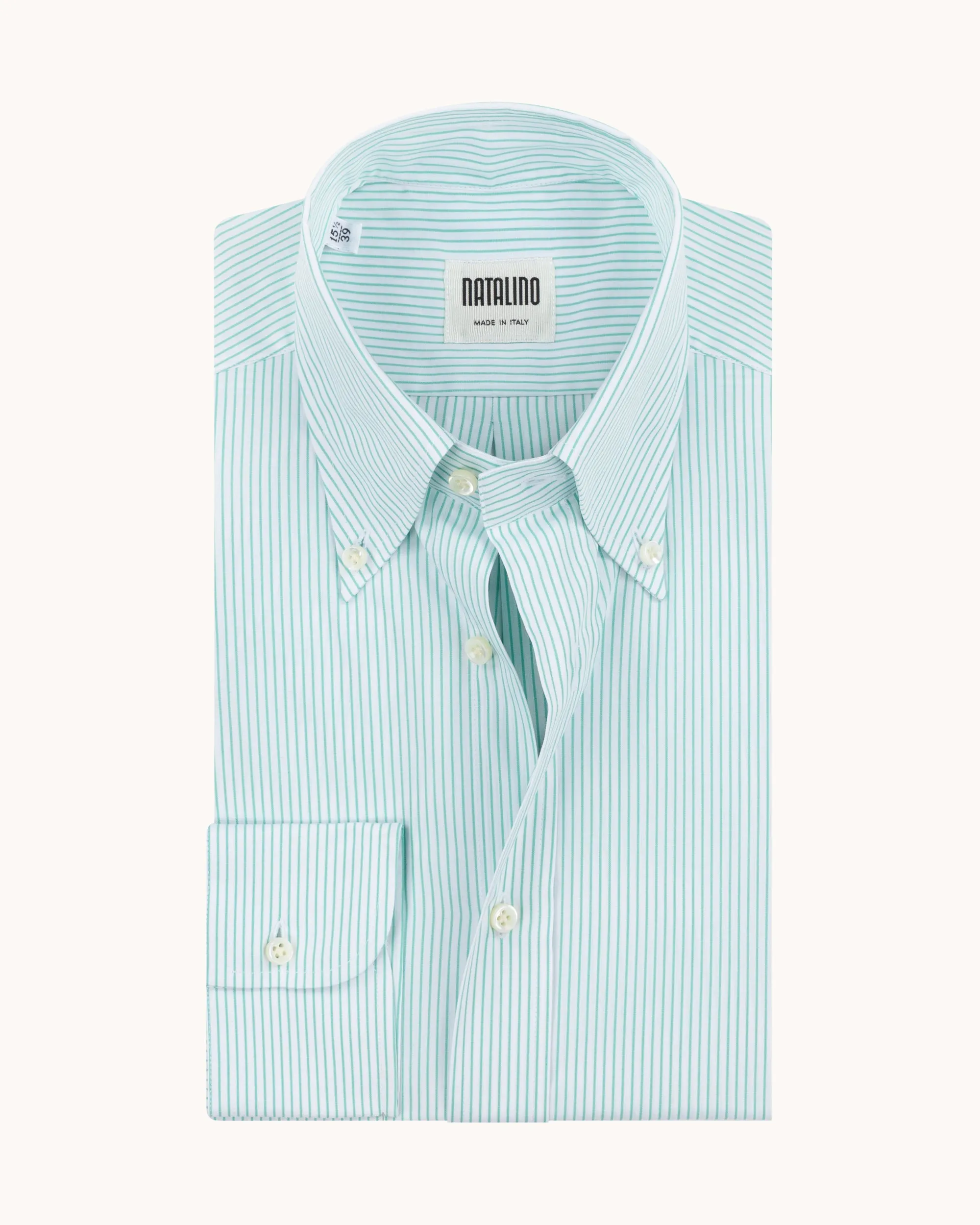 Button Down Collar Shirt - Green Stripe Cotton Poplin sold by Natalino