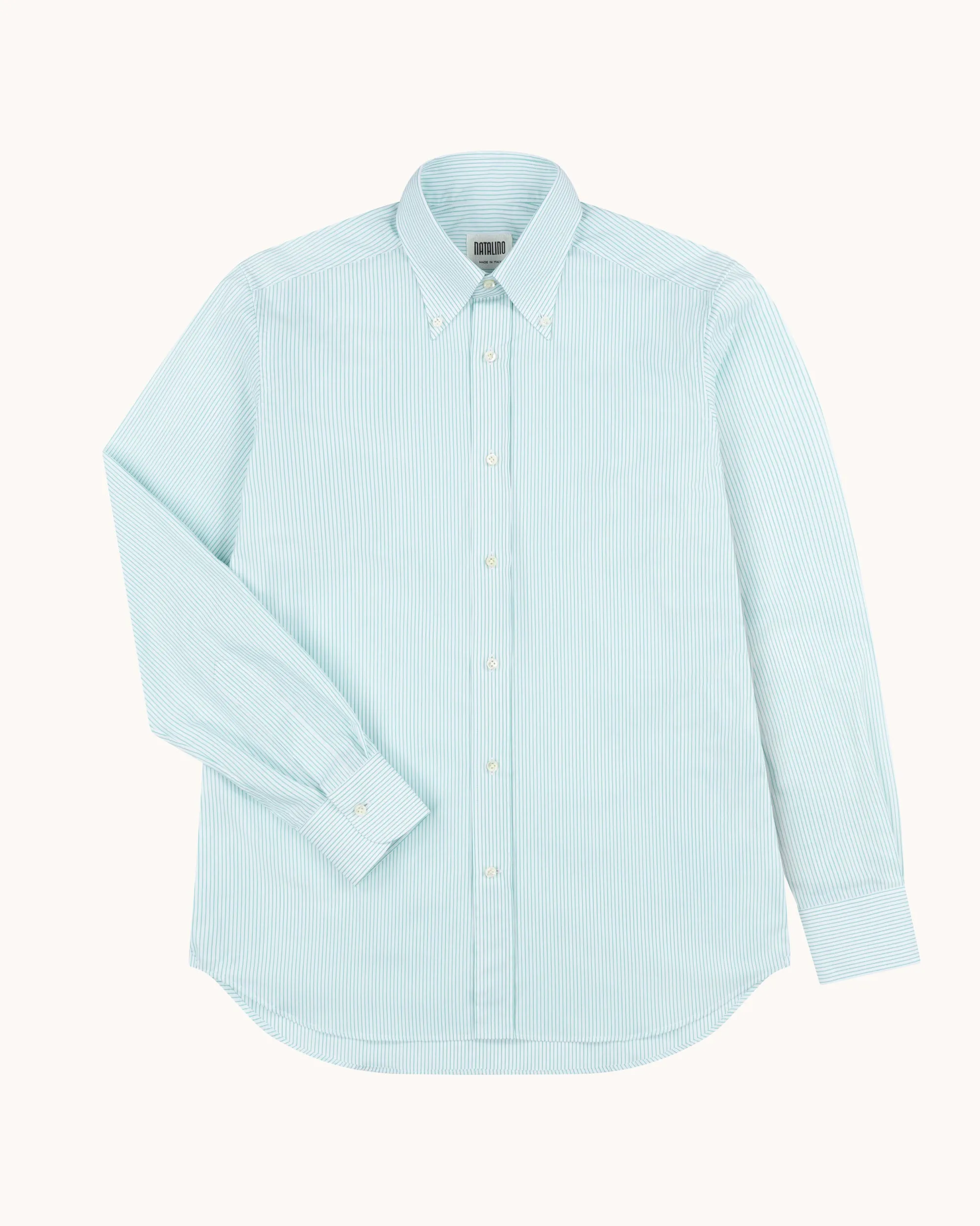 Button Down Collar Shirt - Green Stripe Cotton Poplin sold by Natalino product image thumbnail 2