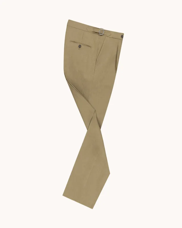 Single Pleat Trouser - Sage Olive Linen sold by Natalino