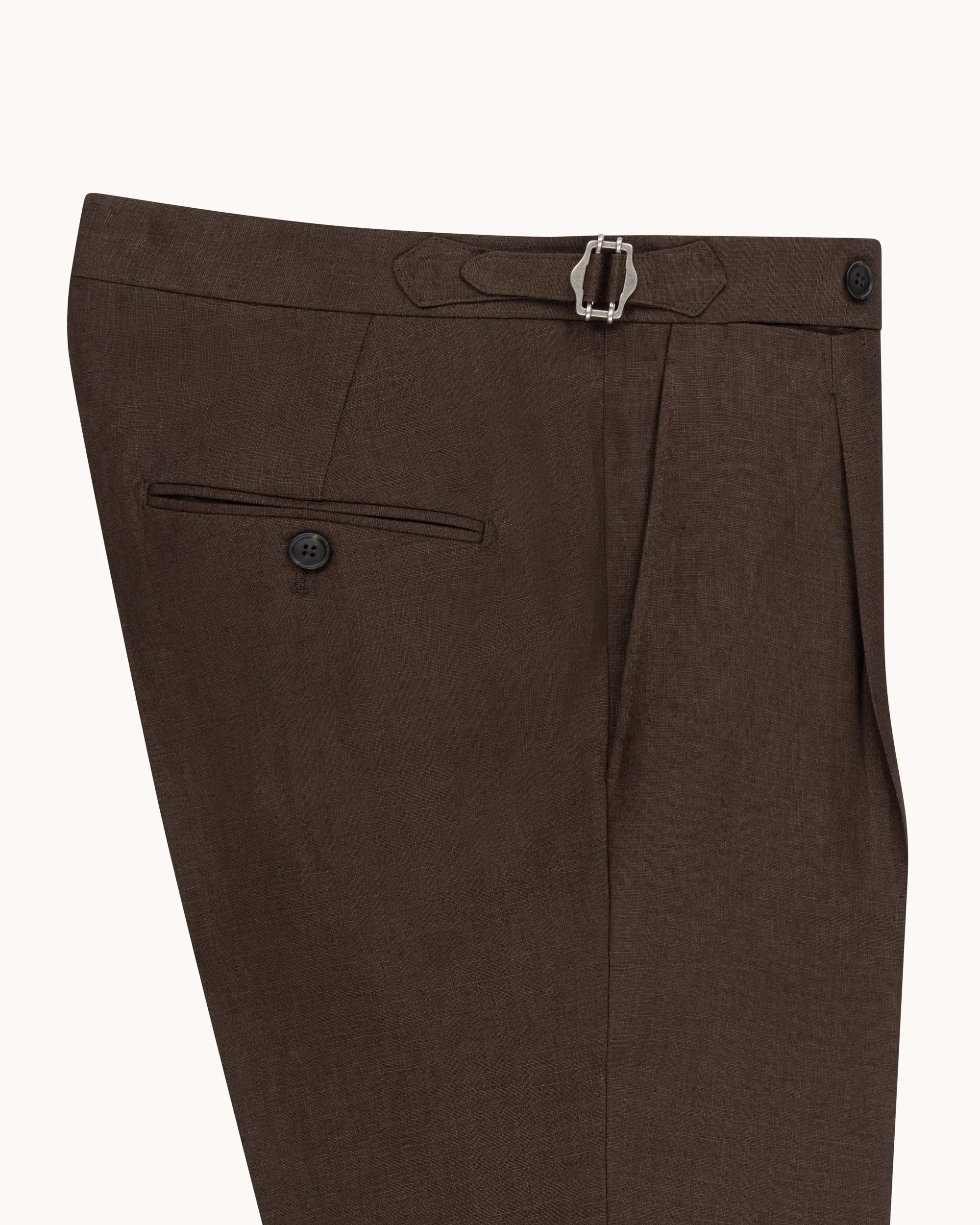 Single Pleat Trouser - Dark Brown Linen sold by Natalino product image thumbnail 2