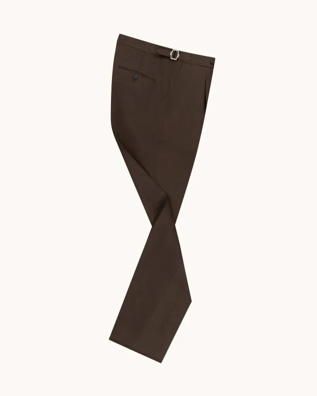Single Pleat Trouser - Dark Brown Linen sold by Natalino