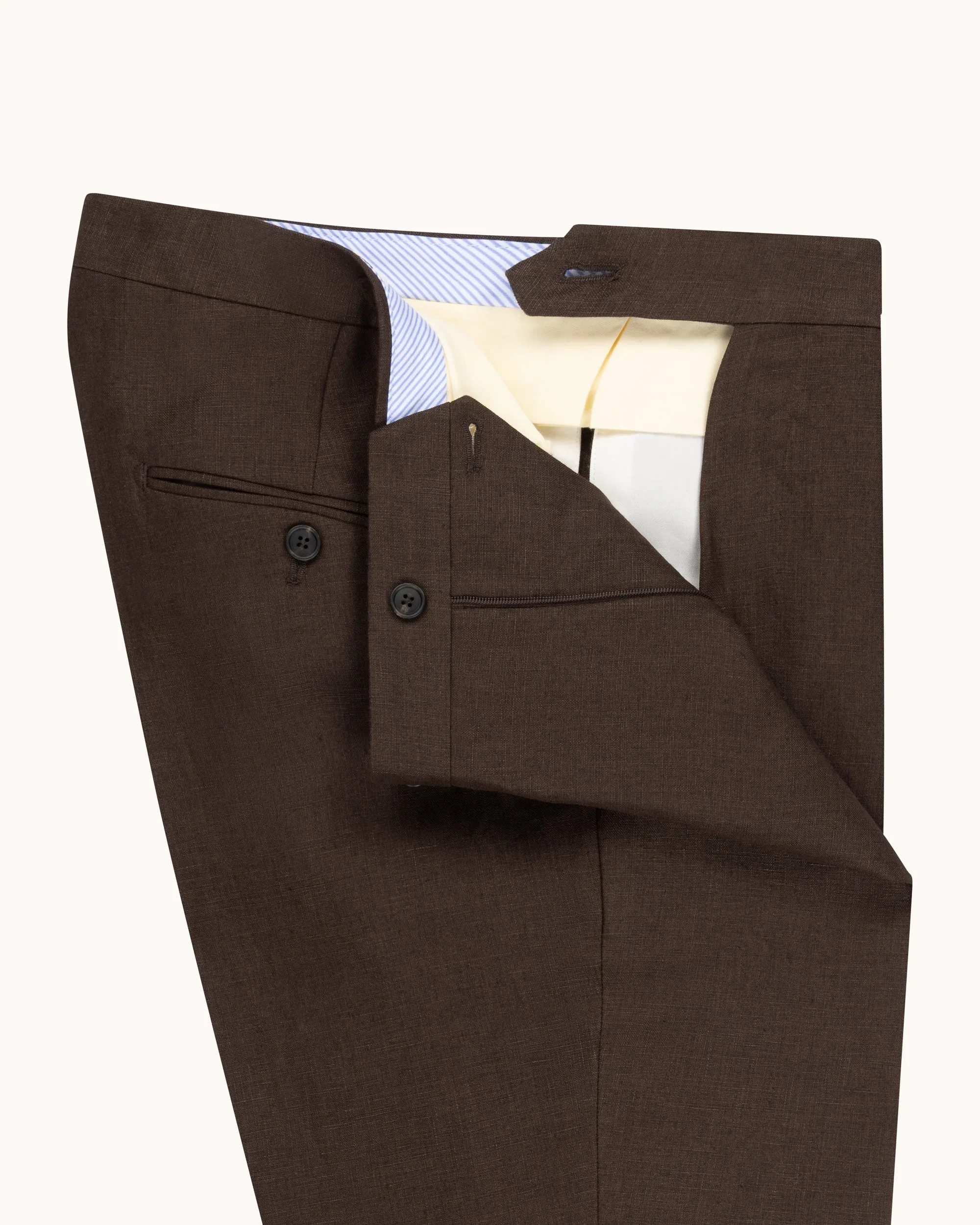 Single Pleat Trouser - Dark Brown Linen sold by Natalino product image thumbnail 3