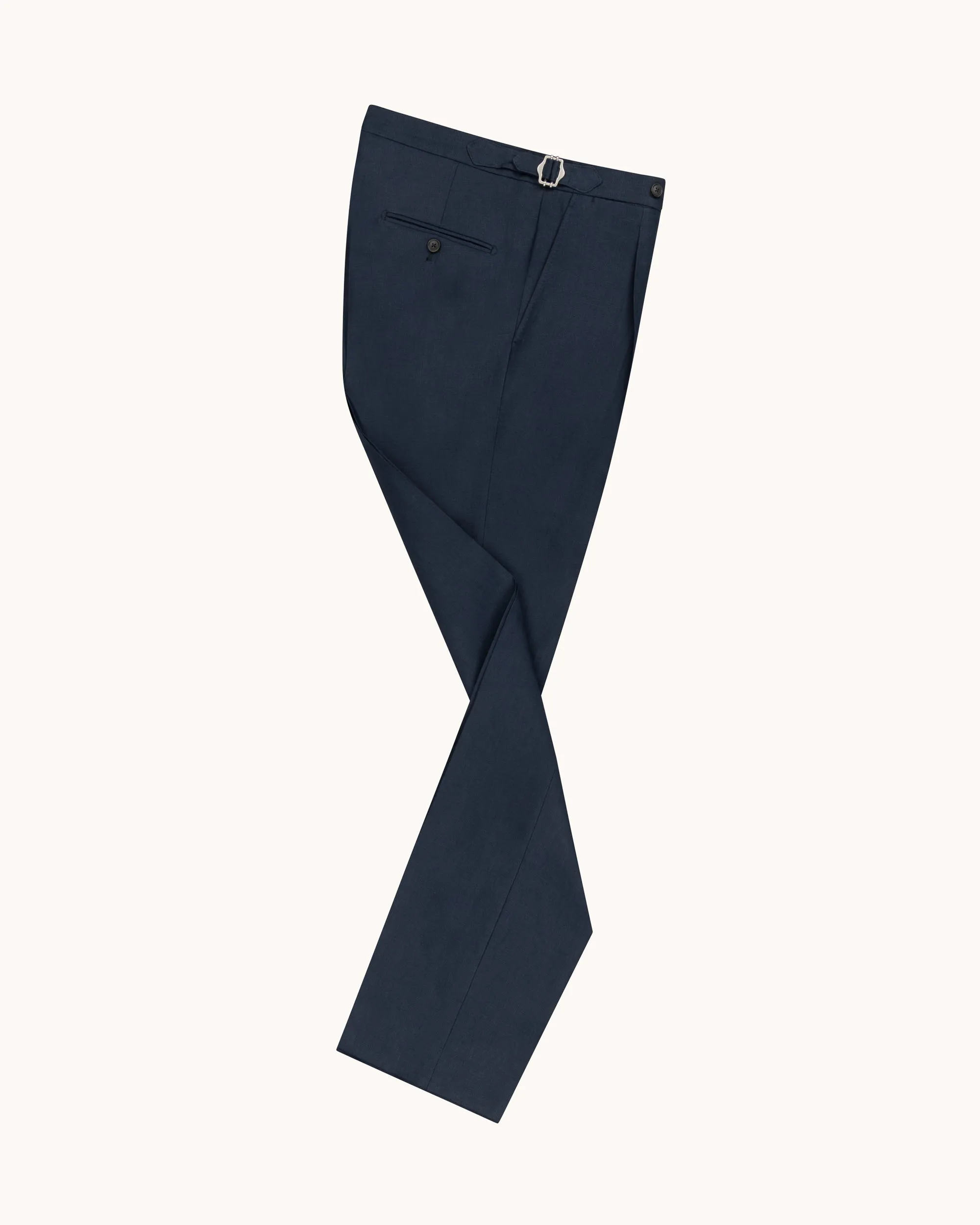 Single Pleat Trouser - Navy Linen sold by Natalino