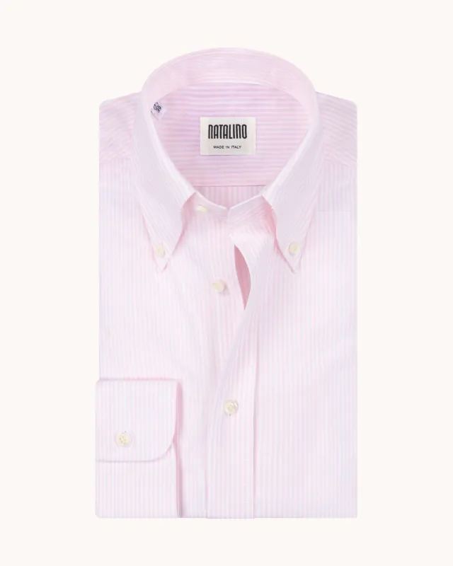 Button Down Collar Shirt - Pink Stripe Oxford Cotton sold by Natalino