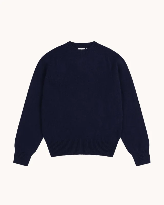 Shetland Wool Crew Neck Sweater - Navy sold by Natalino