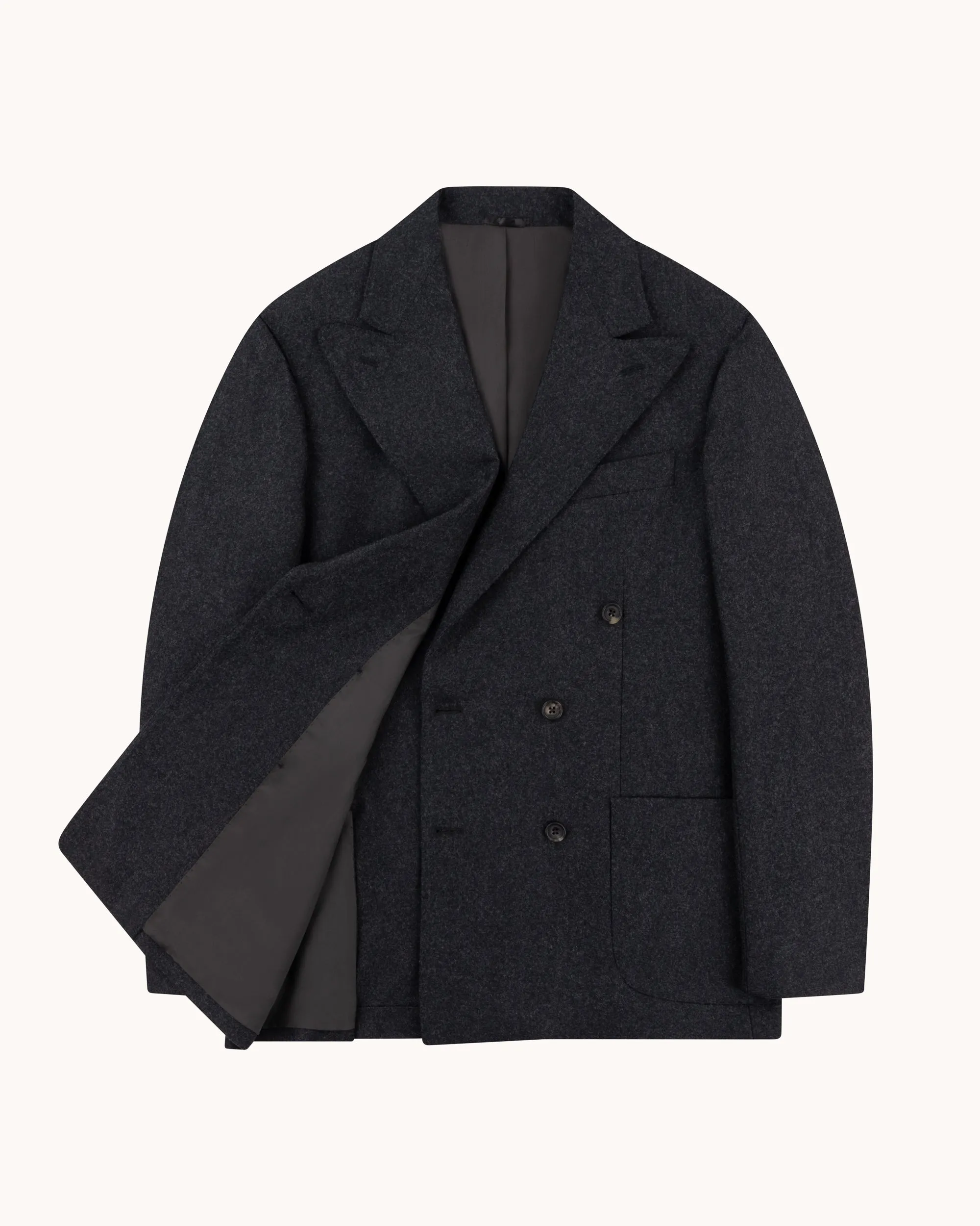 Double Breasted Sport Jacket - Charcoal Grey Woollen Flannel sold by Natalino product image thumbnail 3