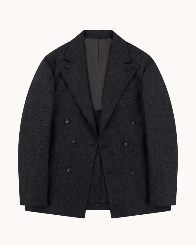 Double Breasted Sport Jacket - Charcoal Grey Woollen Flannel sold by Natalino