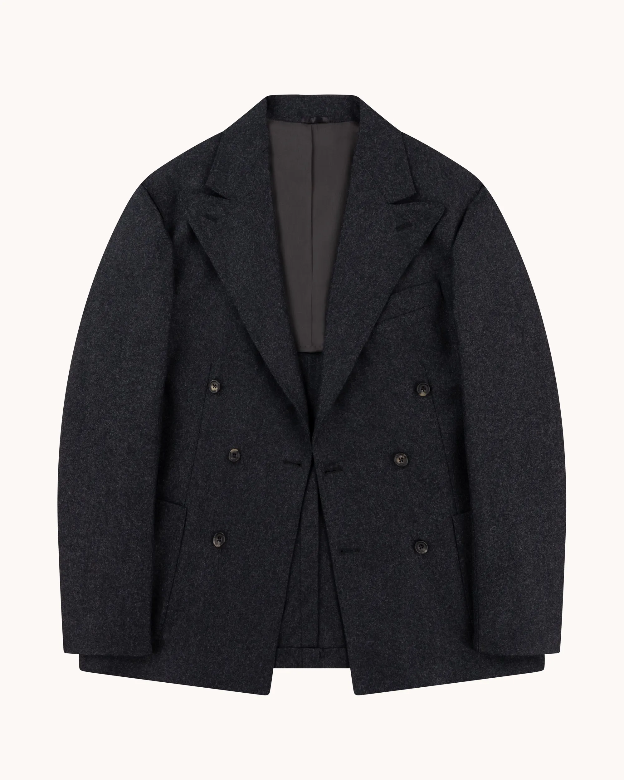 Double Breasted Sport Jacket - Charcoal Grey Woollen Flannel sold by Natalino