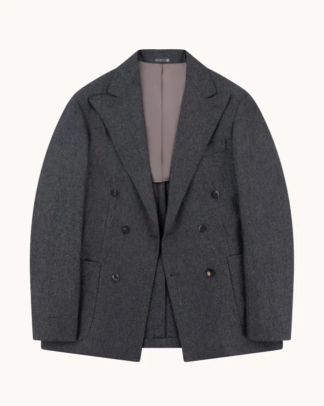 Double Breasted Sport Jacket - Mid Grey Woollen Flannel sold by Natalino