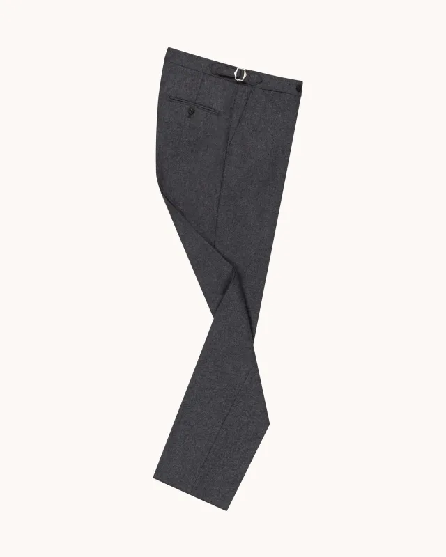 Flat Front Trouser - Mid Grey Woollen Flannel sold by Natalino