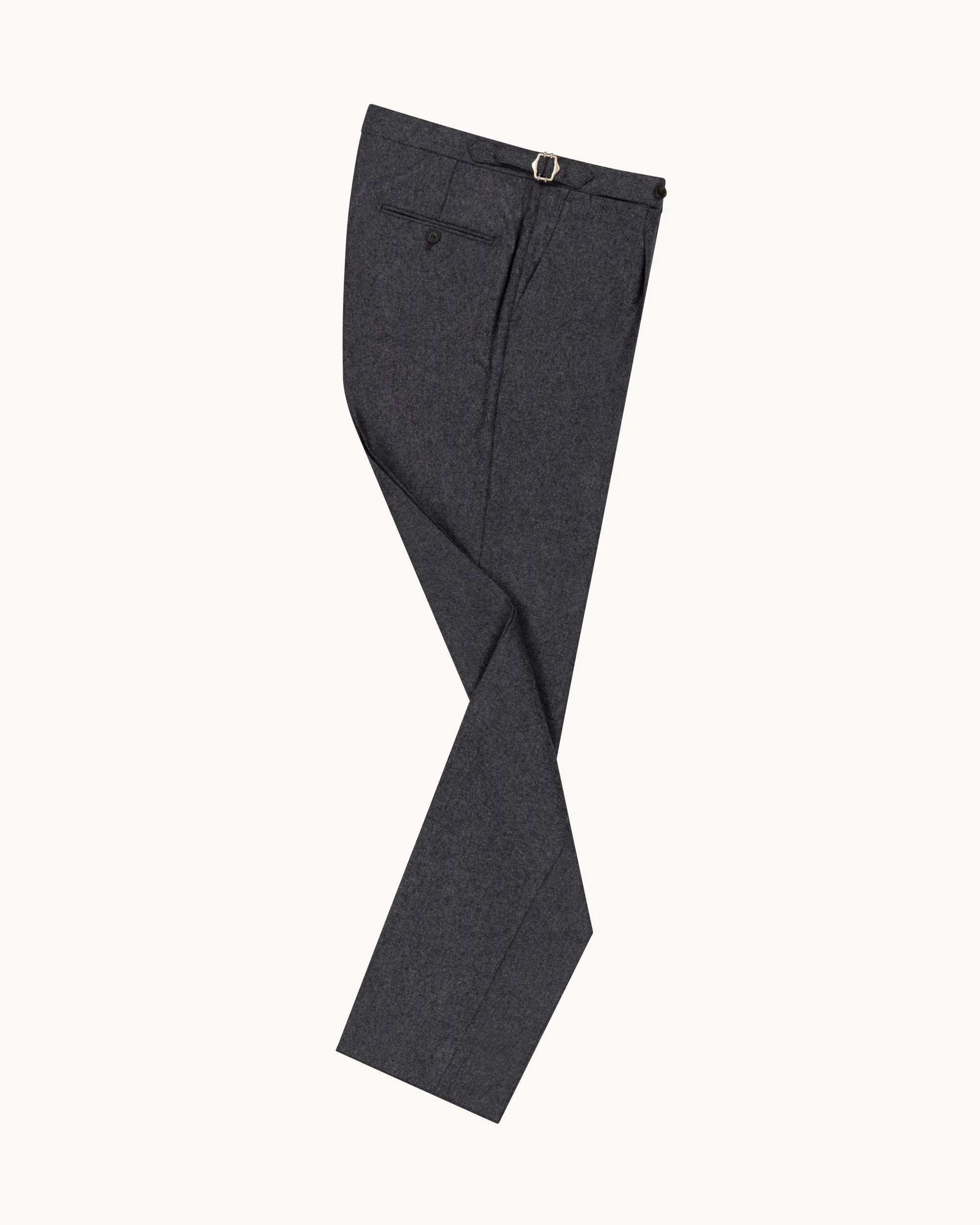 Single Pleat Trouser - Mid Grey Woollen Flannel sold by Natalino