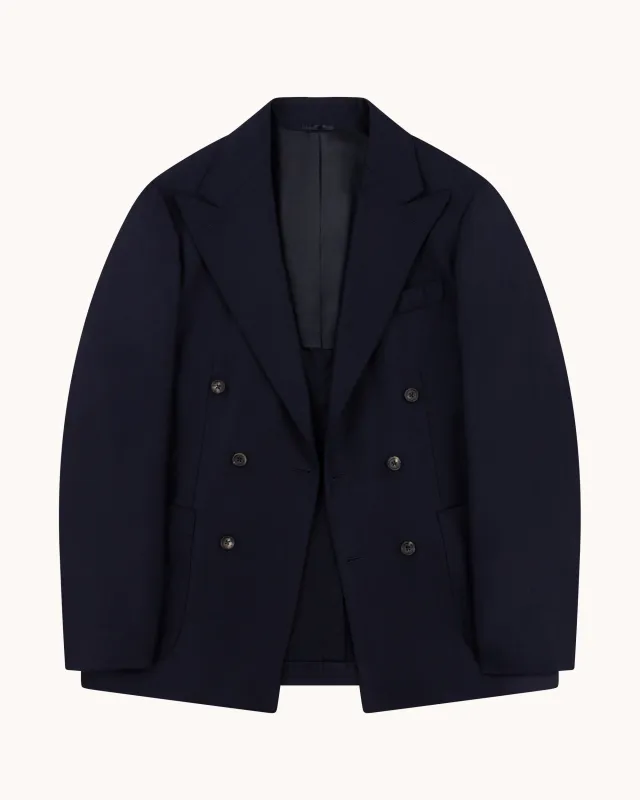 Double Breasted Sport Jacket - Navy Woollen Flannel sold by Natalino