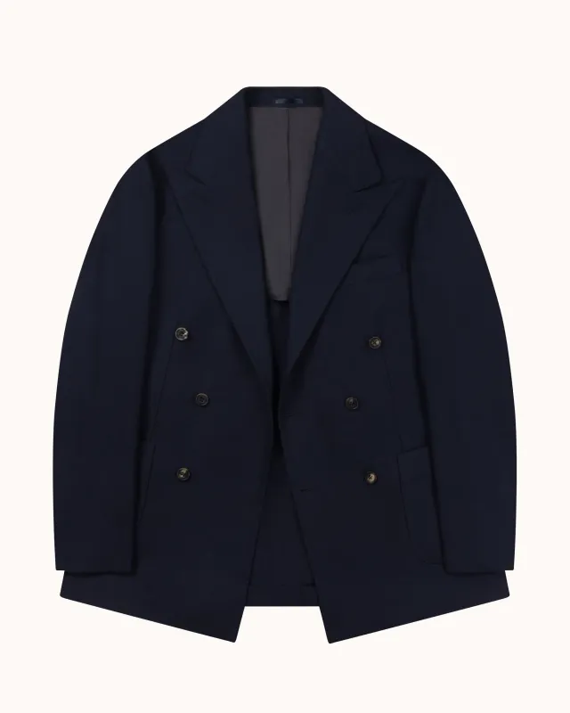 Double Breasted Sport Jacket - Navy Mock Leno Wool Hopsack sold by Natalino