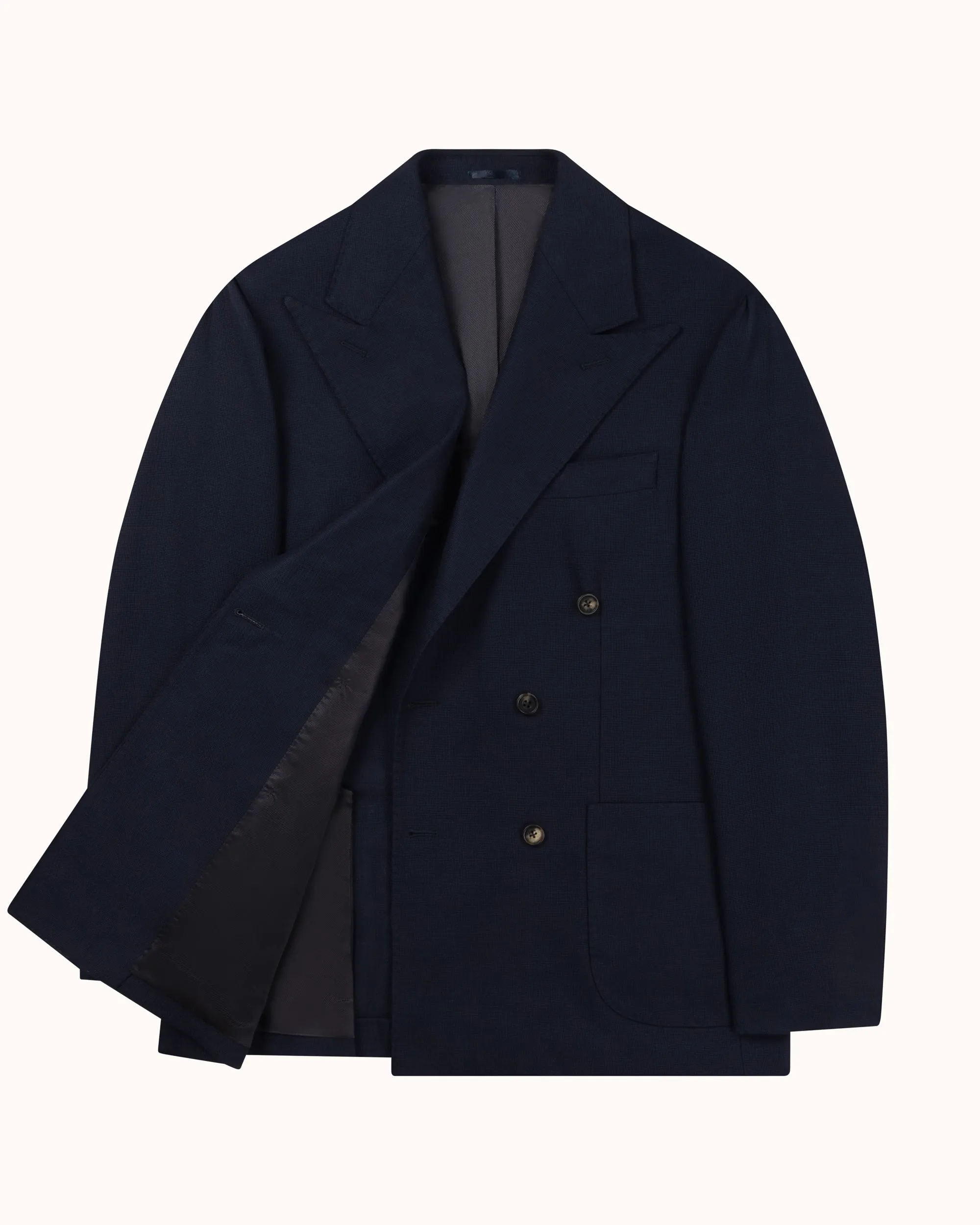 Double Breasted Sport Jacket - Navy Mock Leno Wool Hopsack sold by Natalino product image thumbnail 3