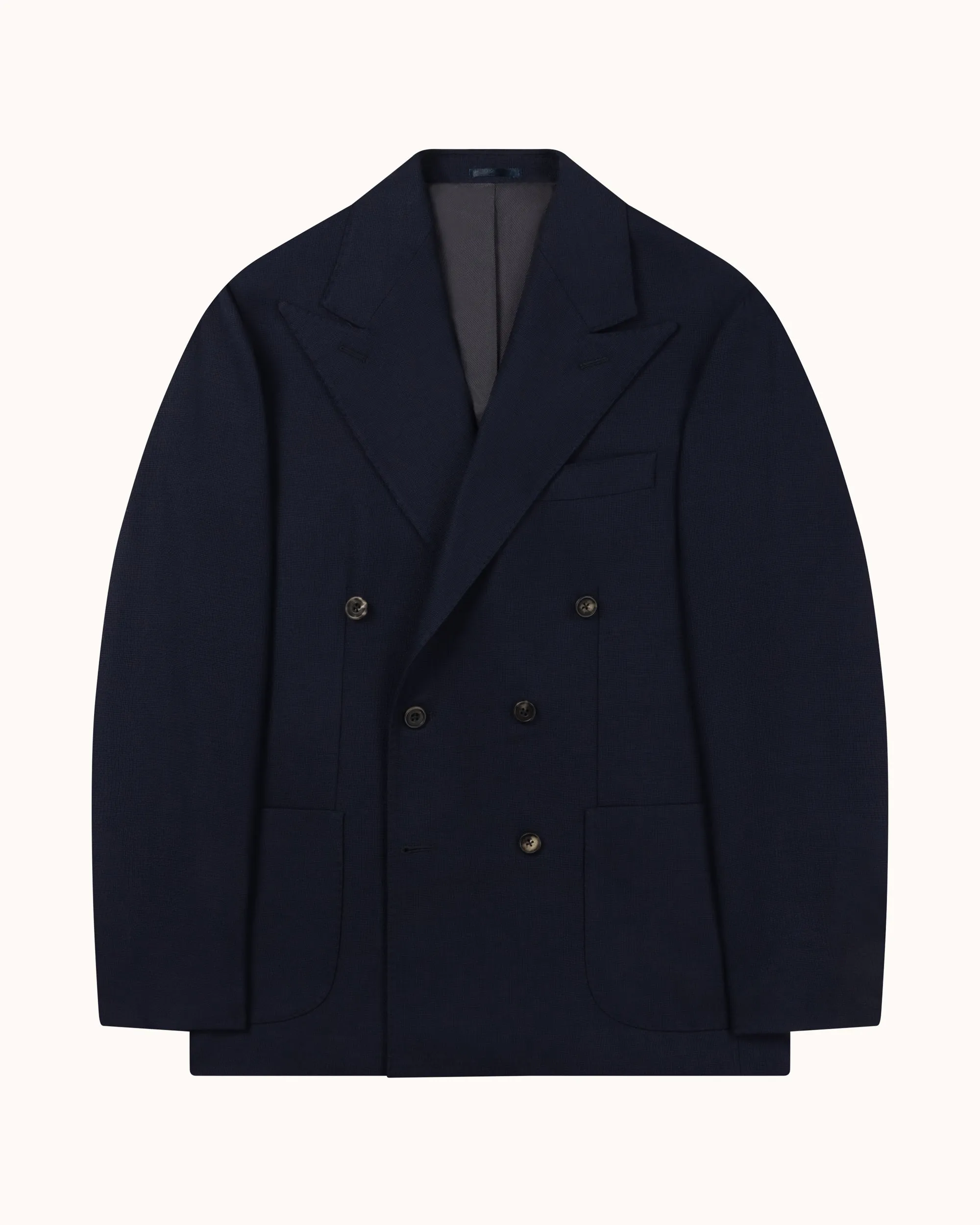 Double Breasted Sport Jacket - Navy Mock Leno Wool Hopsack sold by Natalino product image thumbnail 2