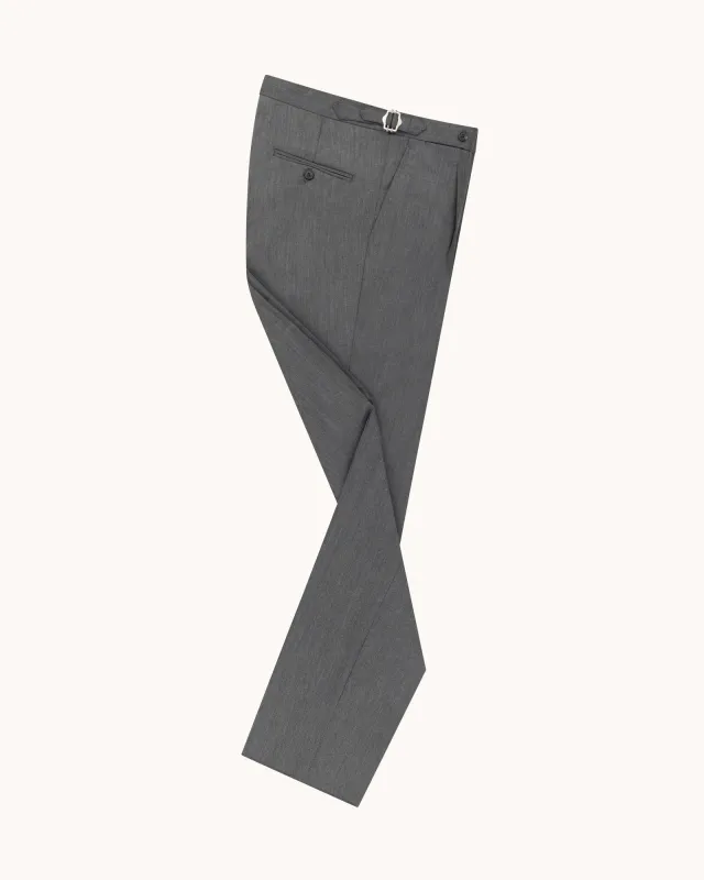 Single Pleat Trouser - Mid Grey Herringbone Wool sold by Natalino