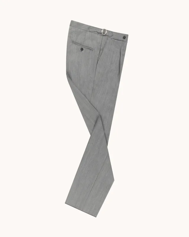 Single Pleat Trouser - Light Grey Herringbone Wool sold by Natalino