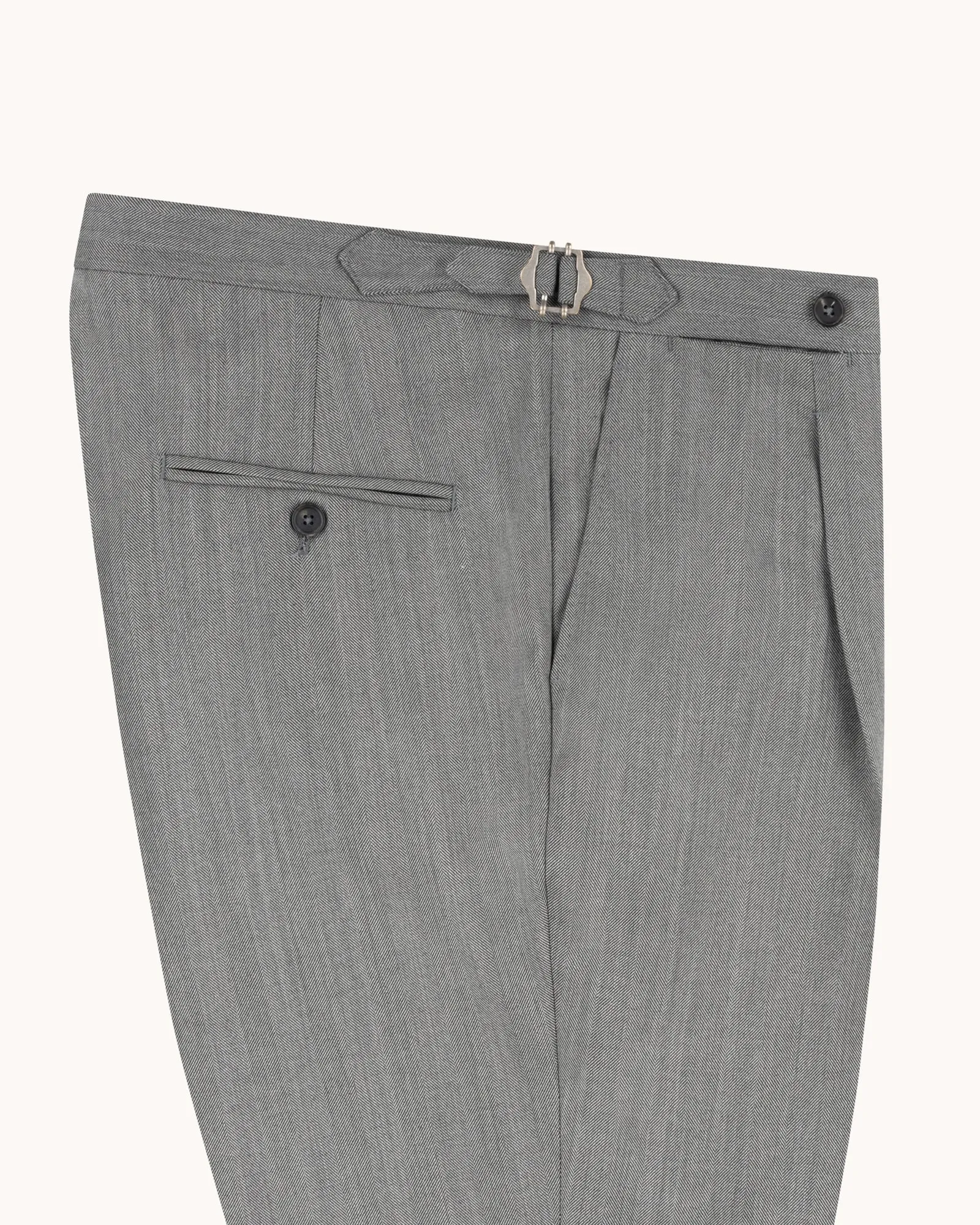 Single Pleat Trouser - Light Grey Herringbone Wool sold by Natalino product image thumbnail 3