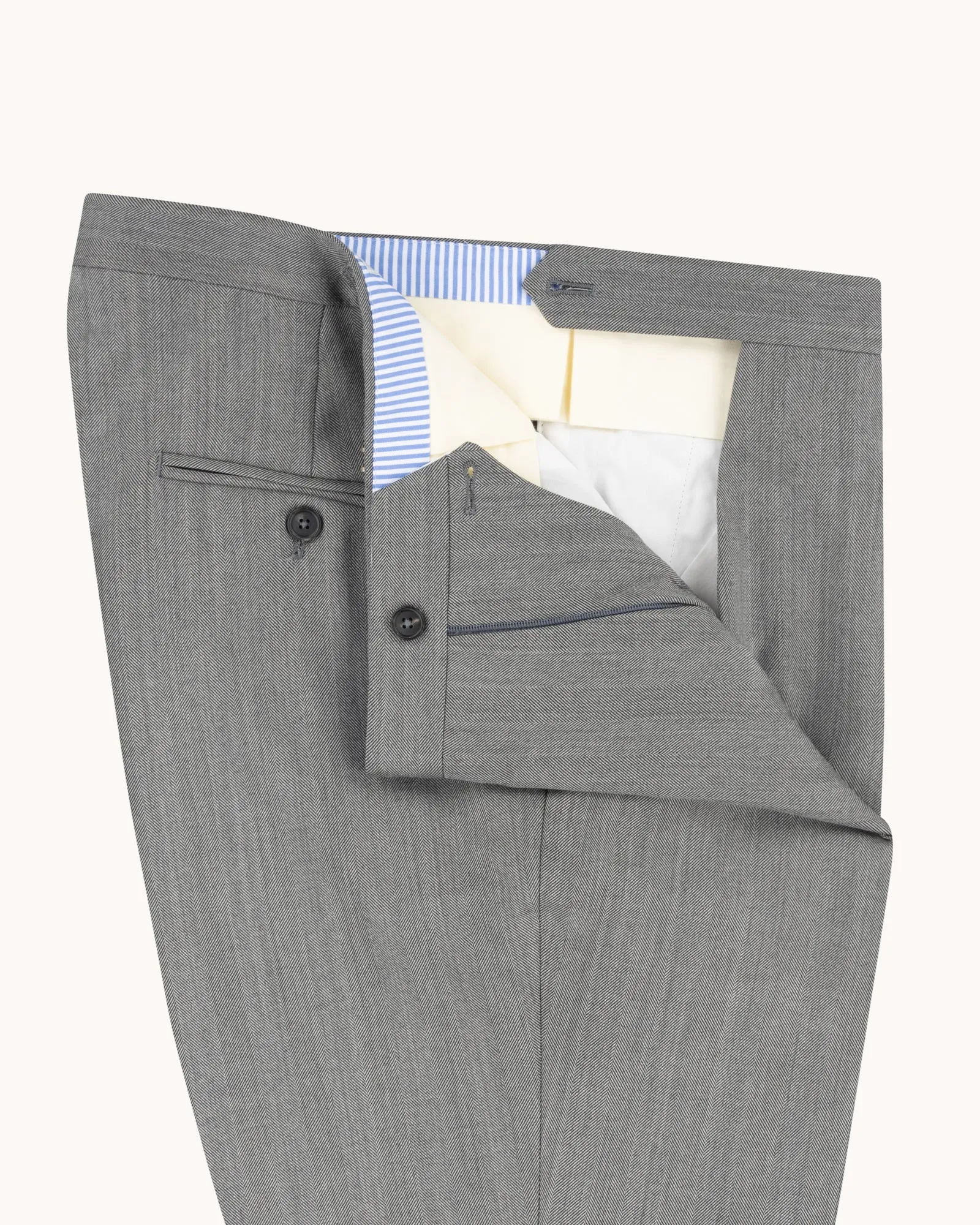Single Pleat Trouser - Light Grey Herringbone Wool sold by Natalino product image thumbnail 4