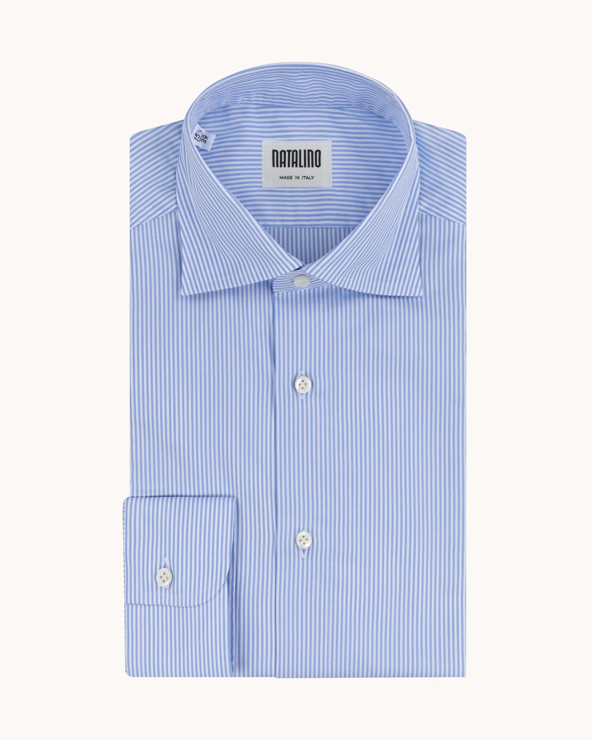 Spread Collar Shirt - Blue Stripe Cotton Poplin sold by Natalino