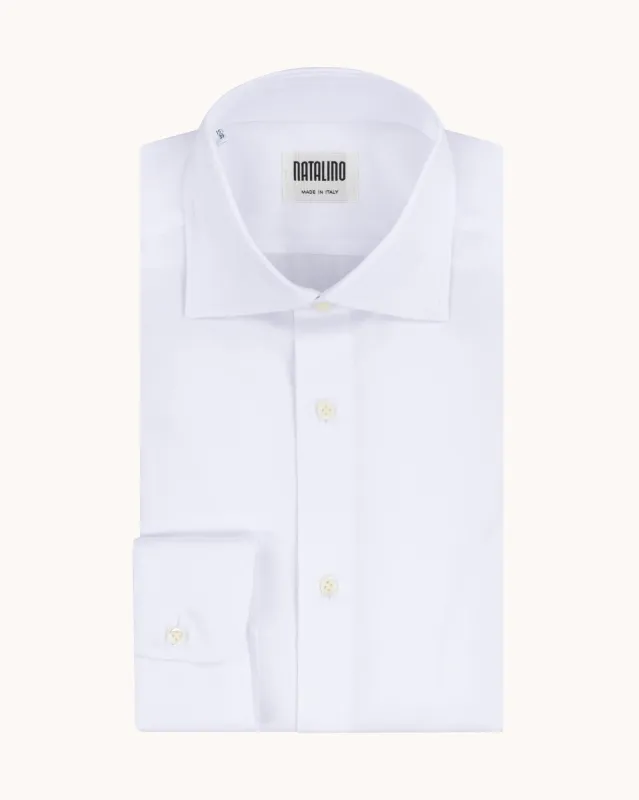 Spread Collar Shirt - White Cotton Poplin sold by Natalino