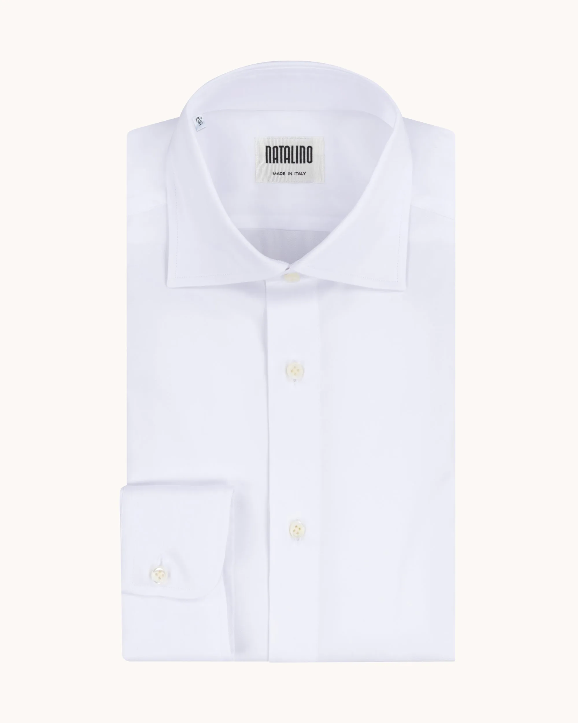 Spread Collar Shirt - White Cotton Poplin sold by Natalino
