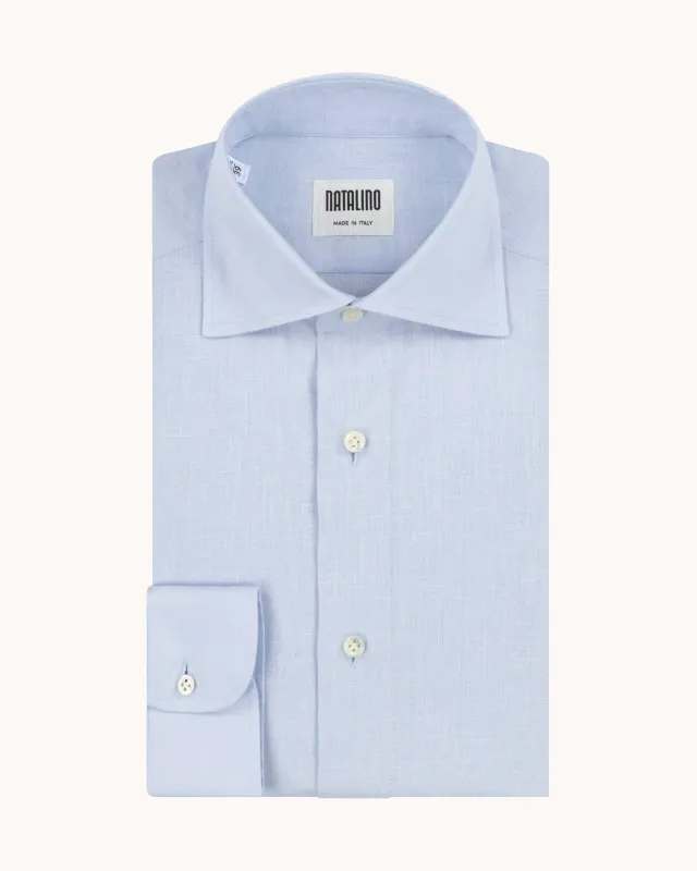 Spread Collar Shirt - Light Blue Linen sold by Natalino