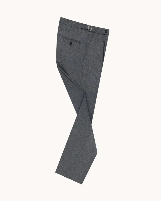 Single Pleat Trouser - Light Grey Woollen Flannel sold by Natalino