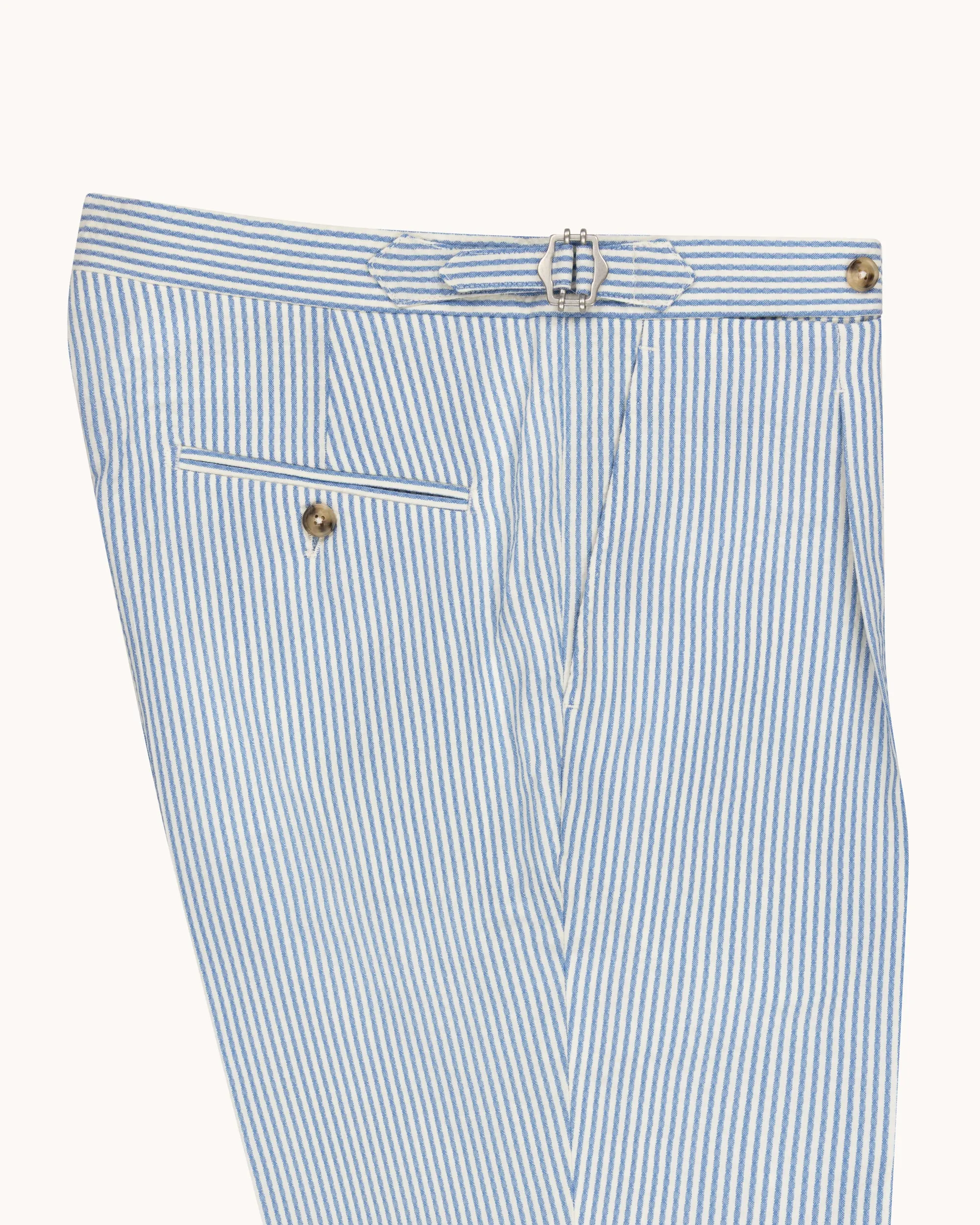 Single Pleat Trouser - Blue Stripe Wool Seersucker sold by Natalino product image thumbnail 2