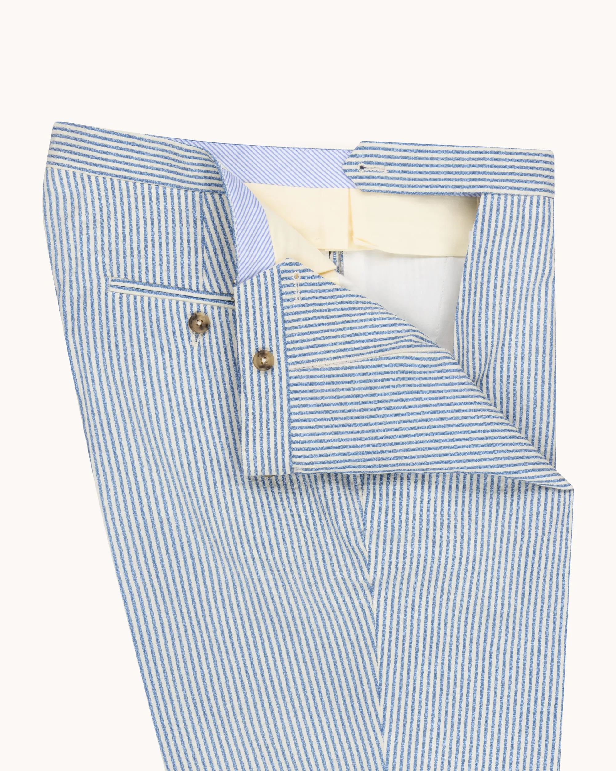 Single Pleat Trouser - Blue Stripe Wool Seersucker sold by Natalino product image thumbnail 3