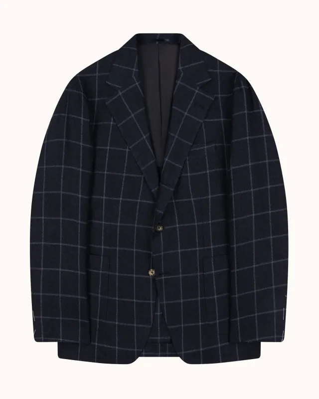 Sport Jacket - Navy Windowpane Linen Wool sold by Natalino