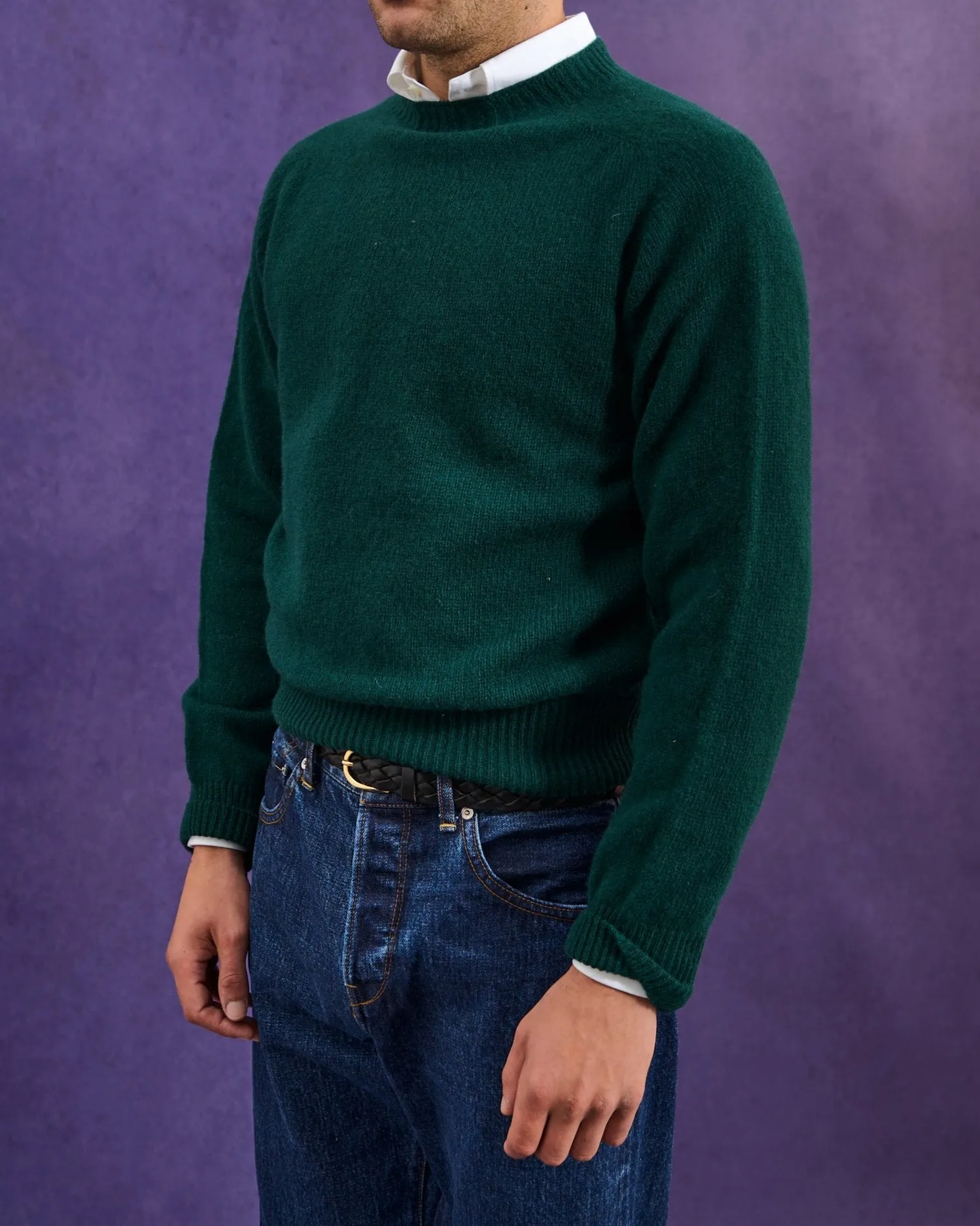 Shetland Wool Crew Neck Sweater - Forest Green sold by Natalino product image thumbnail 5