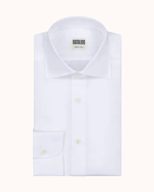 Spread Collar Shirt - White Cotton Linen made by Natalino