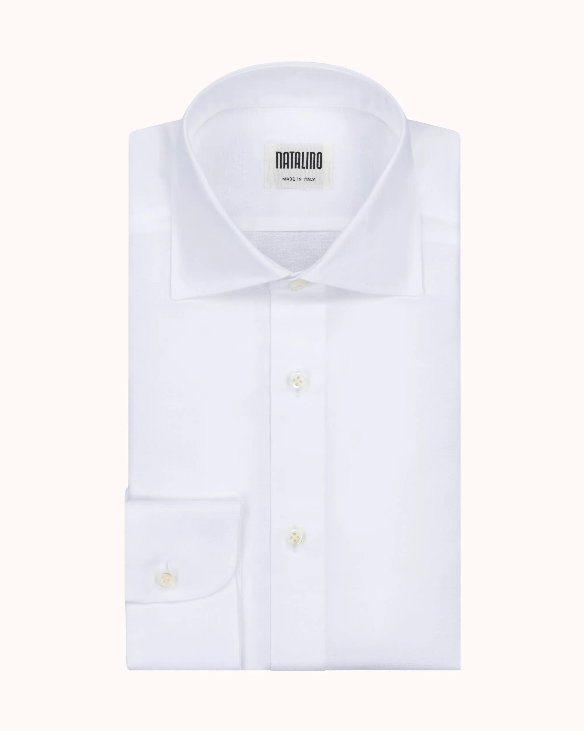 Spread Collar Shirt - White Cotton Linen sold by Natalino