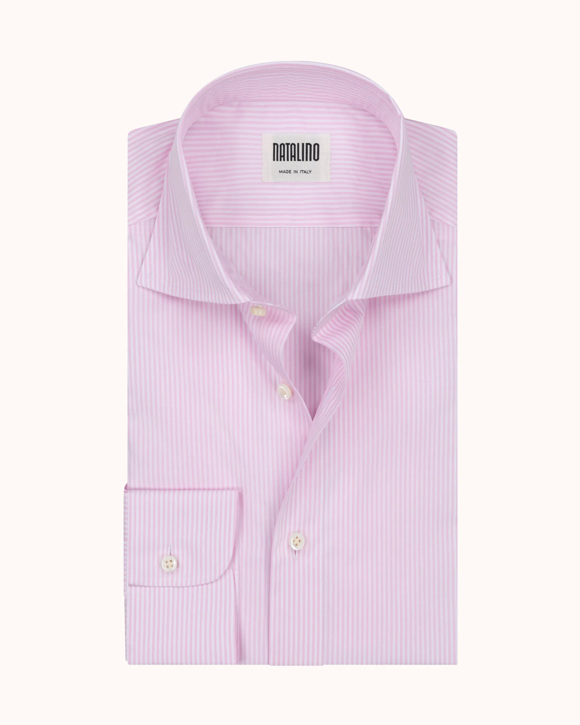 Spread Collar Shirt - Pink Stripe Cotton Poplin sold by Natalino product image thumbnail 2