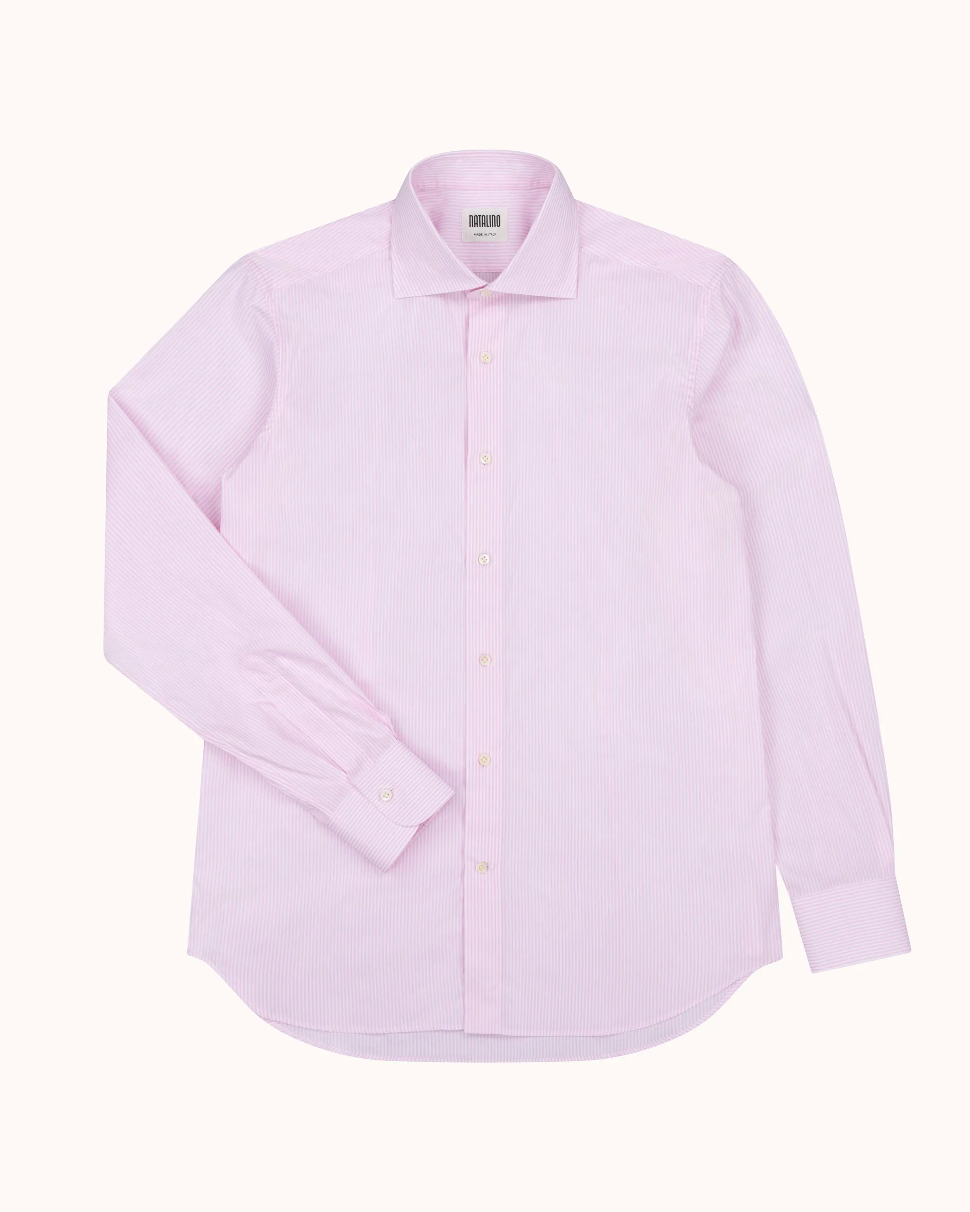 Spread Collar Shirt - Pink Stripe Cotton Poplin sold by Natalino product image thumbnail 3