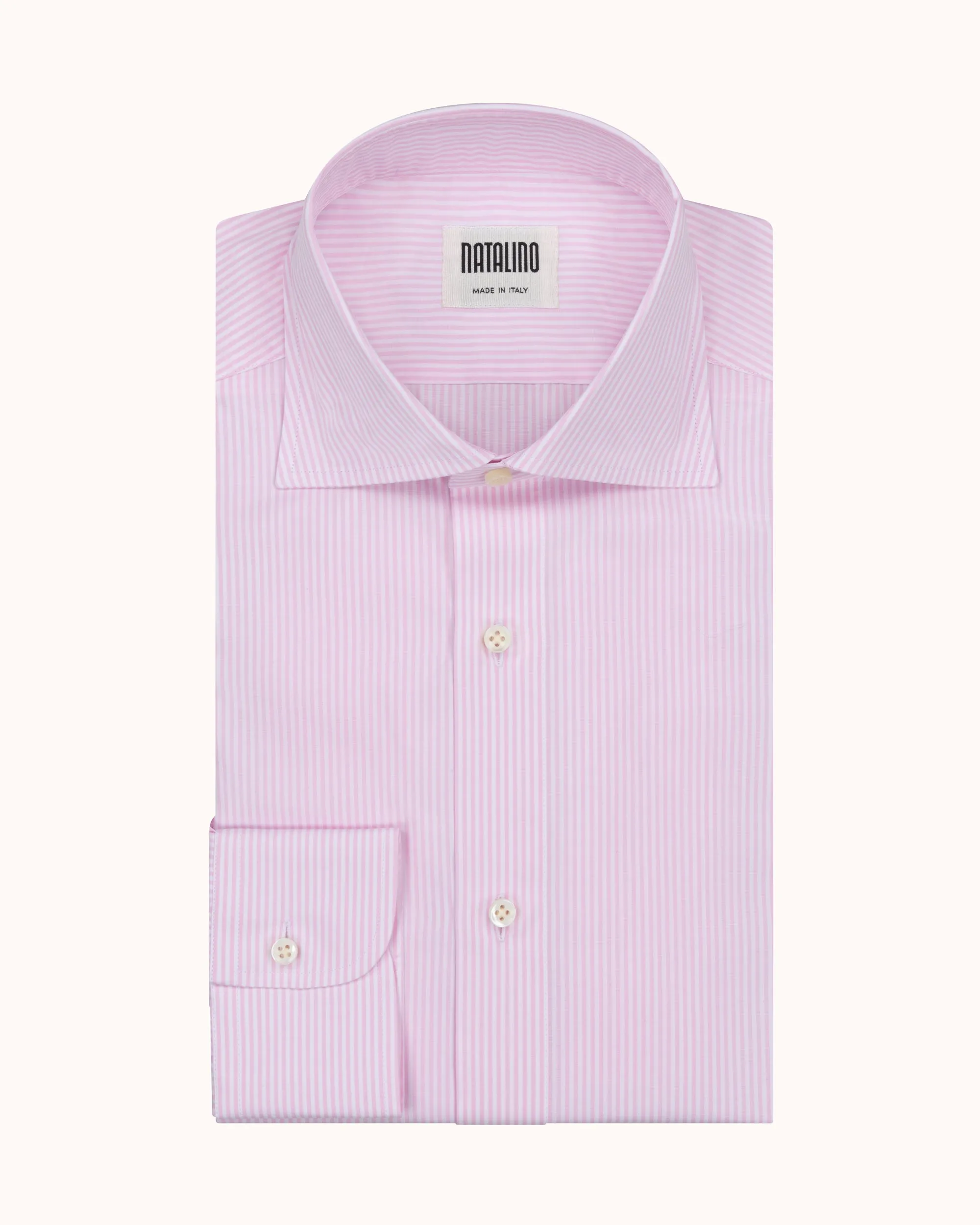 Spread Collar Shirt - Pink Stripe Cotton Poplin sold by Natalino