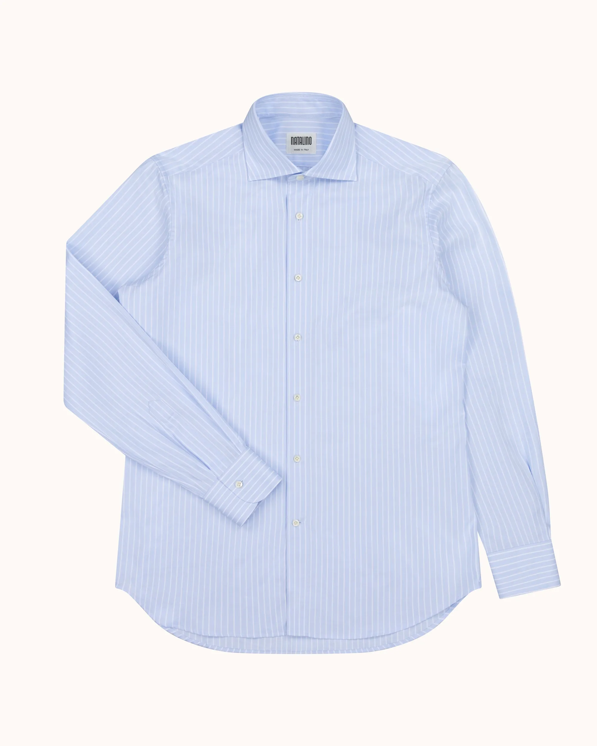 Spread Collar Shirt - Blue Pencil Stripe Cotton Poplin sold by Natalino product image thumbnail 3