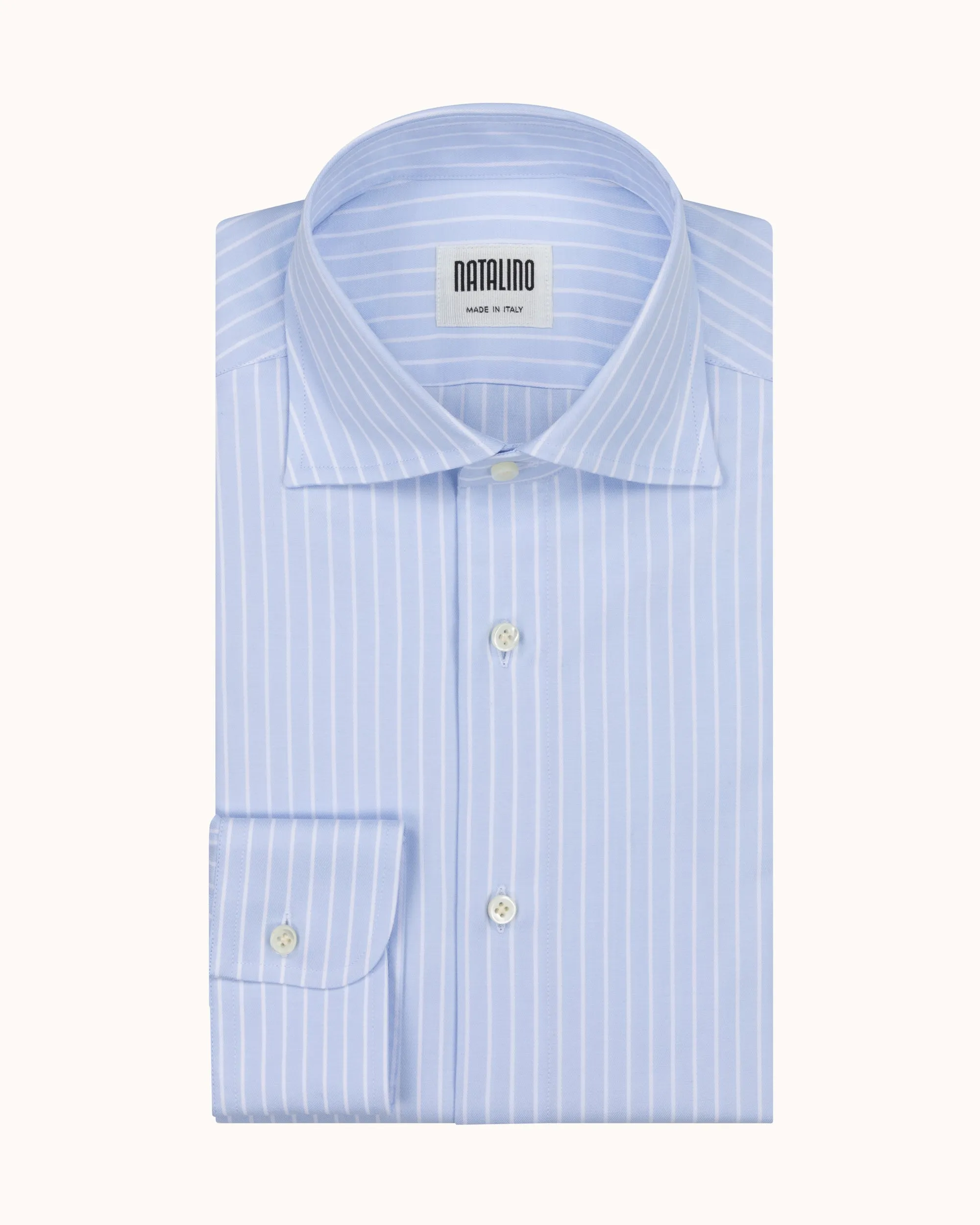 Spread Collar Shirt - Blue Pencil Stripe Cotton Poplin sold by Natalino