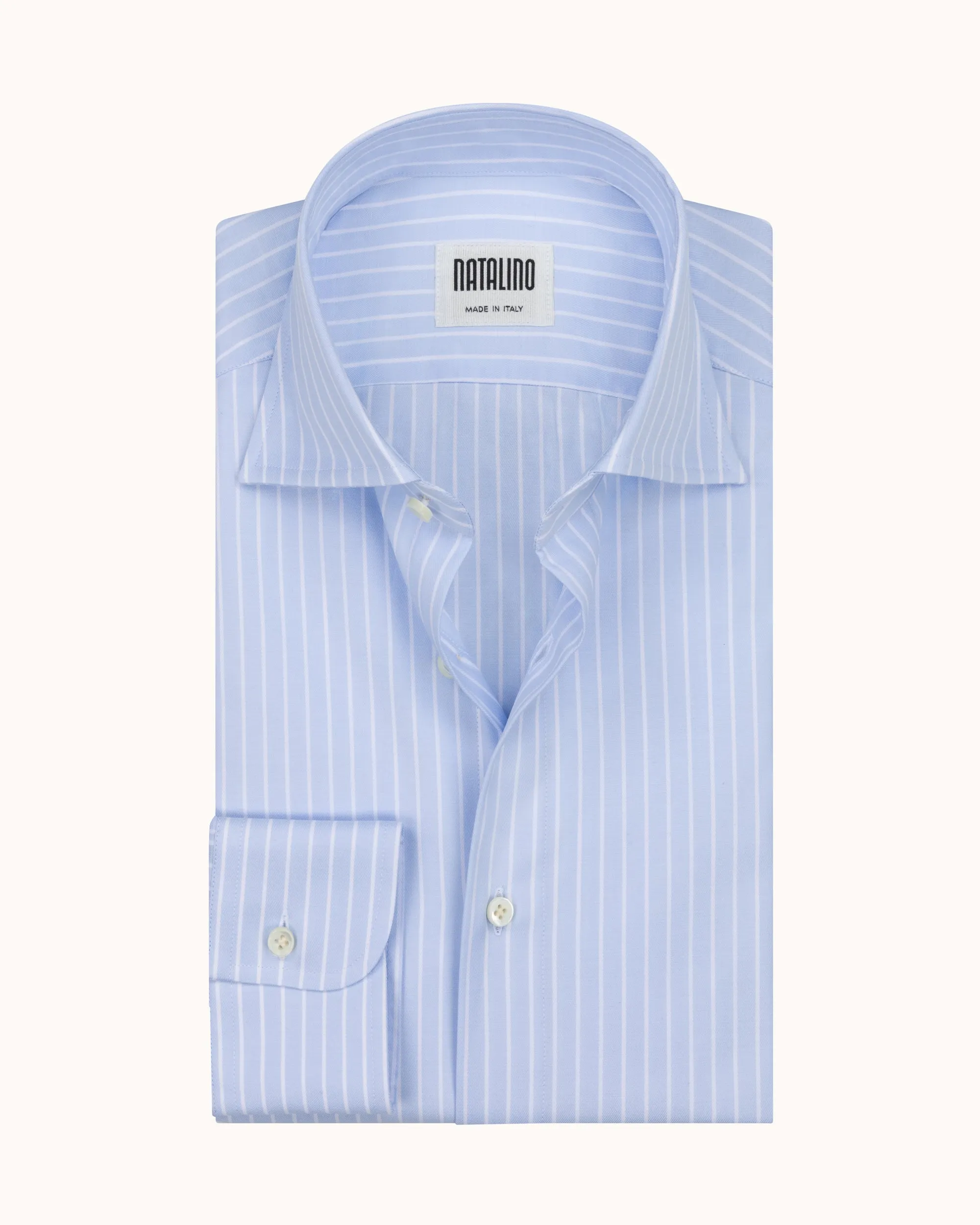 Spread Collar Shirt - Blue Pencil Stripe Cotton Poplin sold by Natalino product image thumbnail 2
