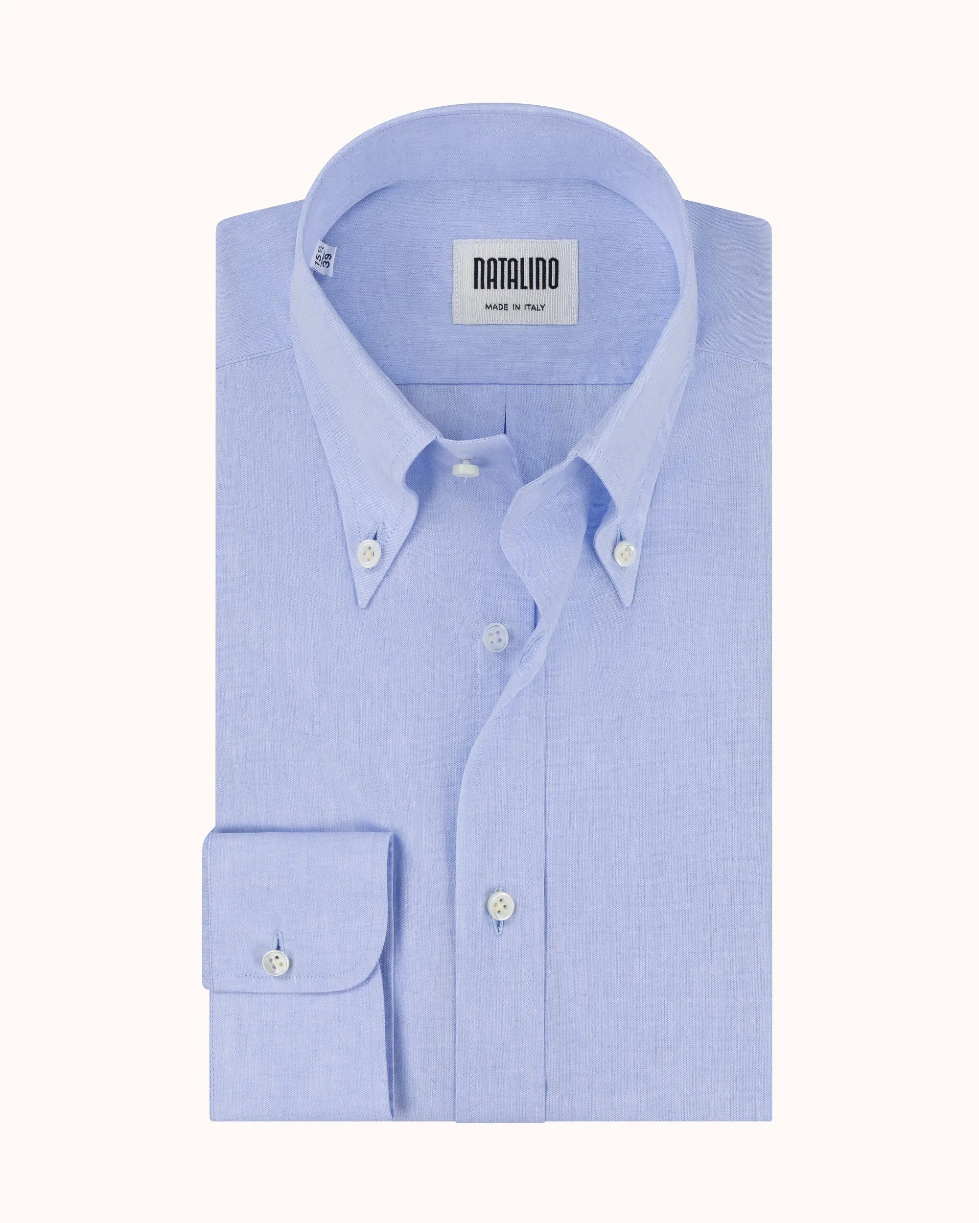 Button Down Collar Shirt - Blue Mélange Cotton Linen sold by Natalino product image thumbnail 2