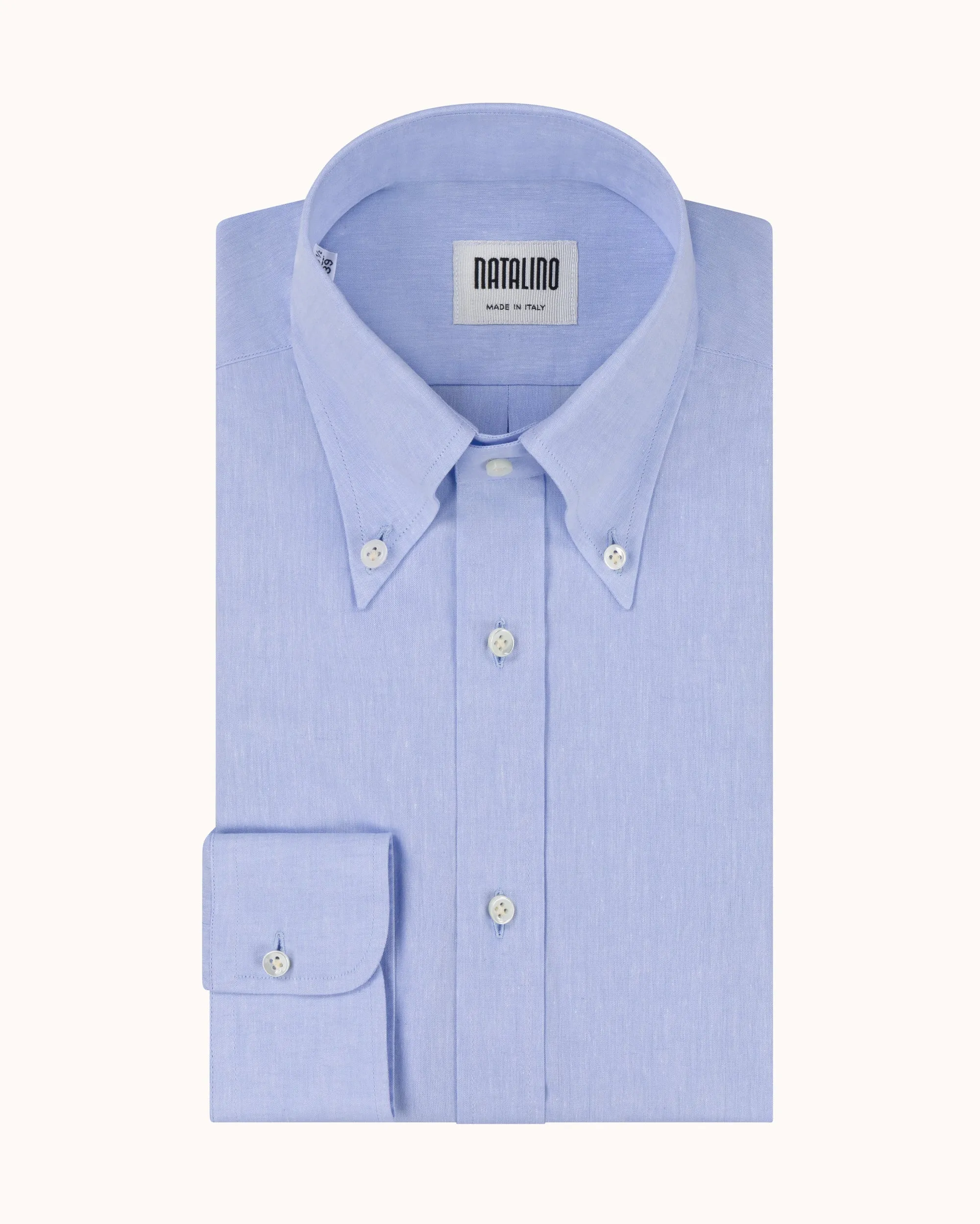 Button Down Collar Shirt - Blue Mélange Cotton Linen sold by Natalino