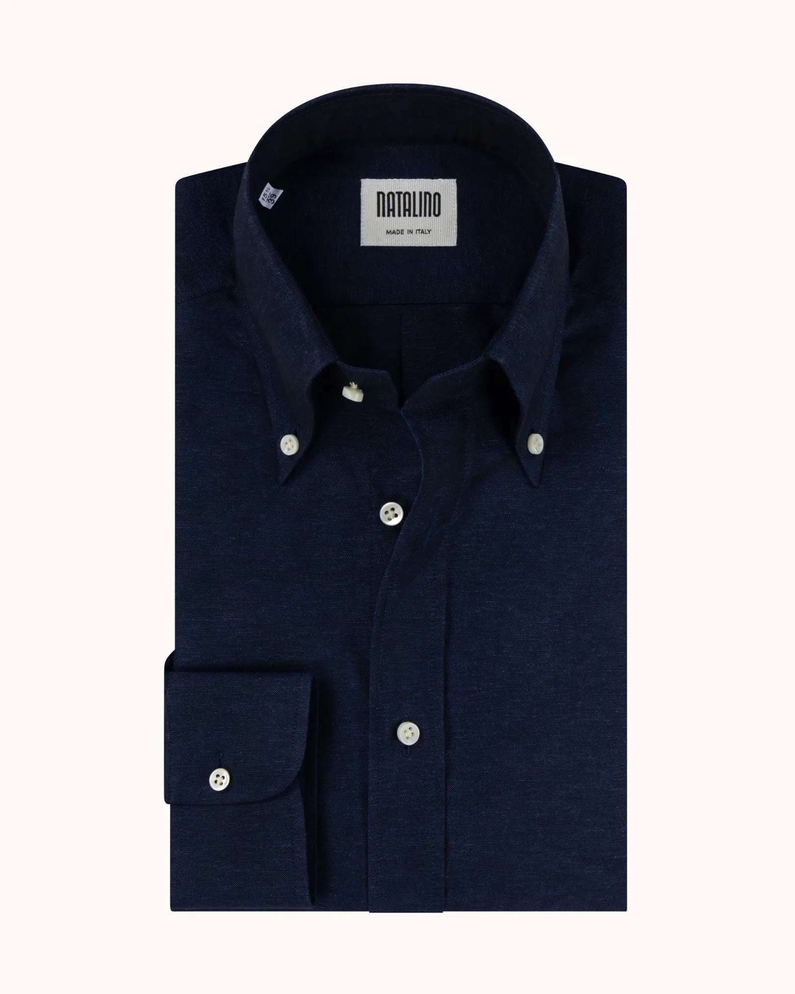 Button Down Collar Shirt - Indigo Cotton Linen sold by Natalino